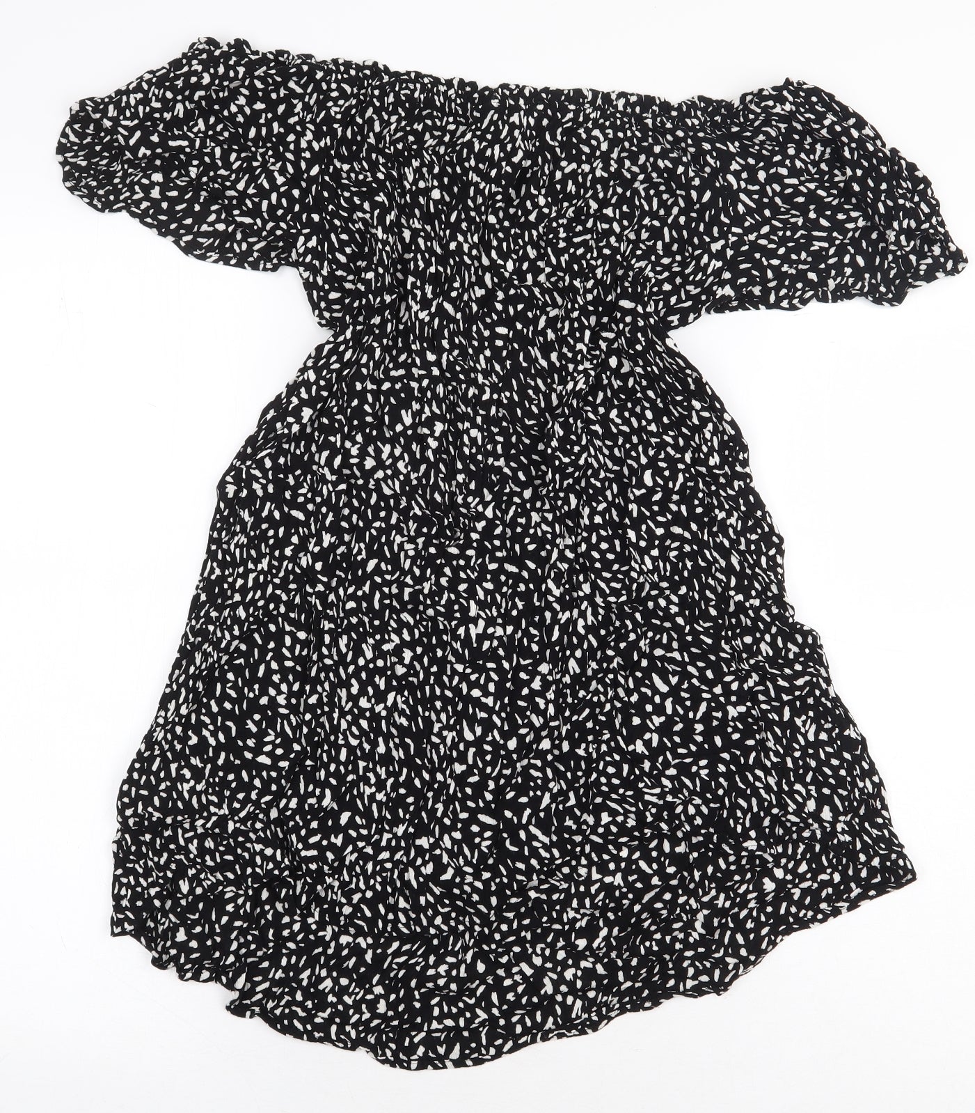 Primark Womens Black Geometric Viscose Basic Blouse Size 14 Boat Neck