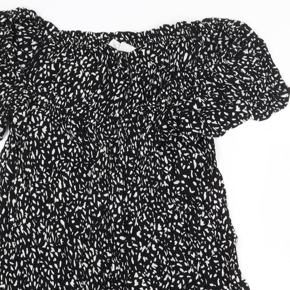 Primark Womens Black Geometric Viscose Basic Blouse Size 14 Boat Neck