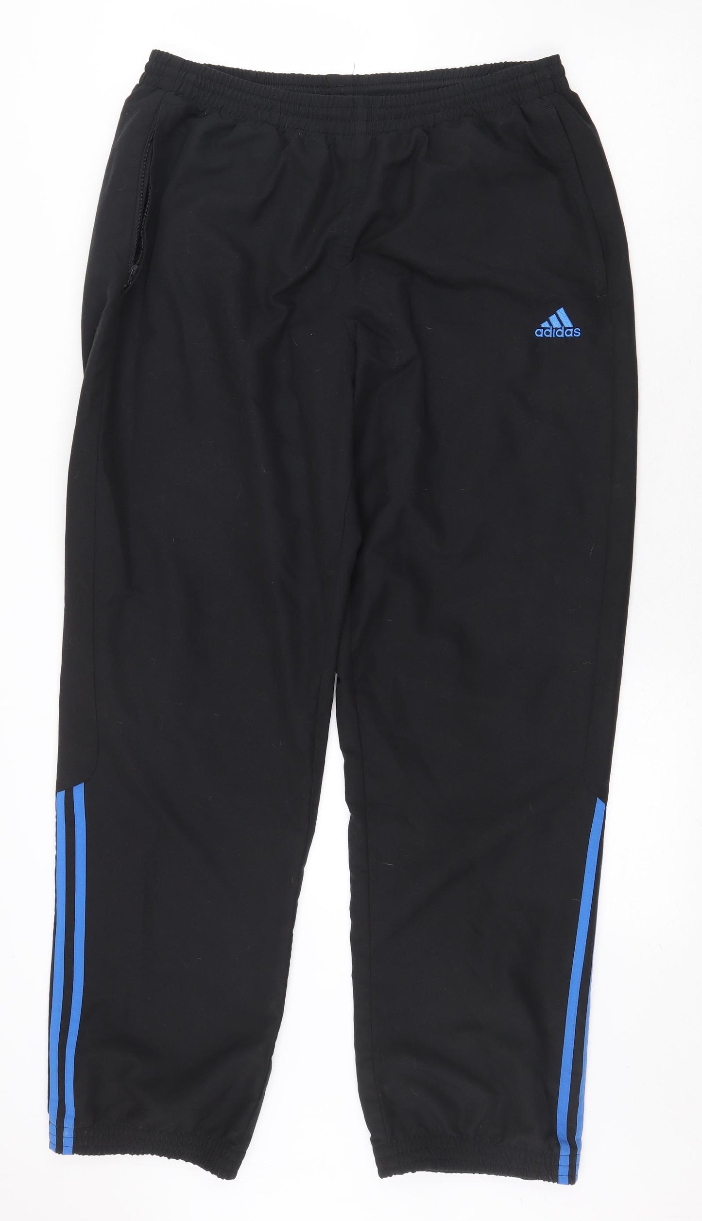 adidas Mens Black Striped Polyester Jogger Trousers Size L L30 in Regular Tie