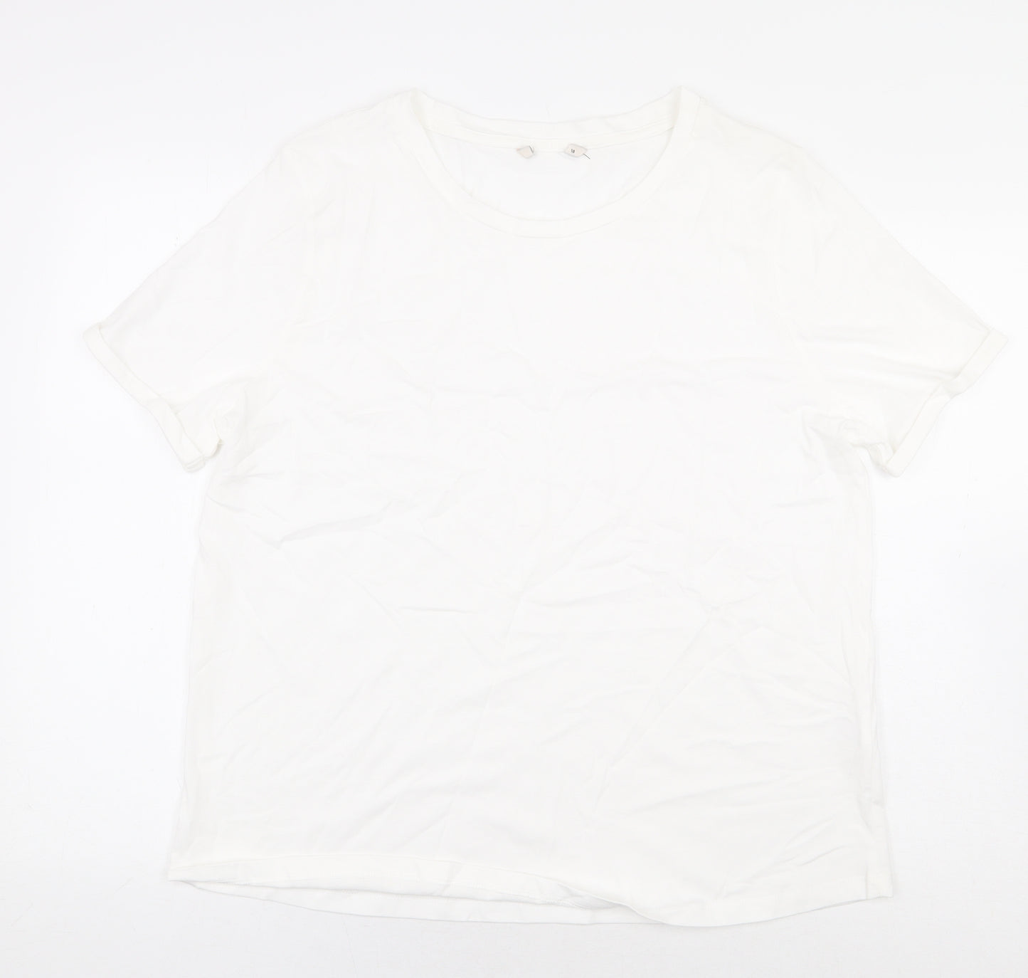 Preworn Womens White 100% Cotton Basic T-Shirt Size 18 Round Neck