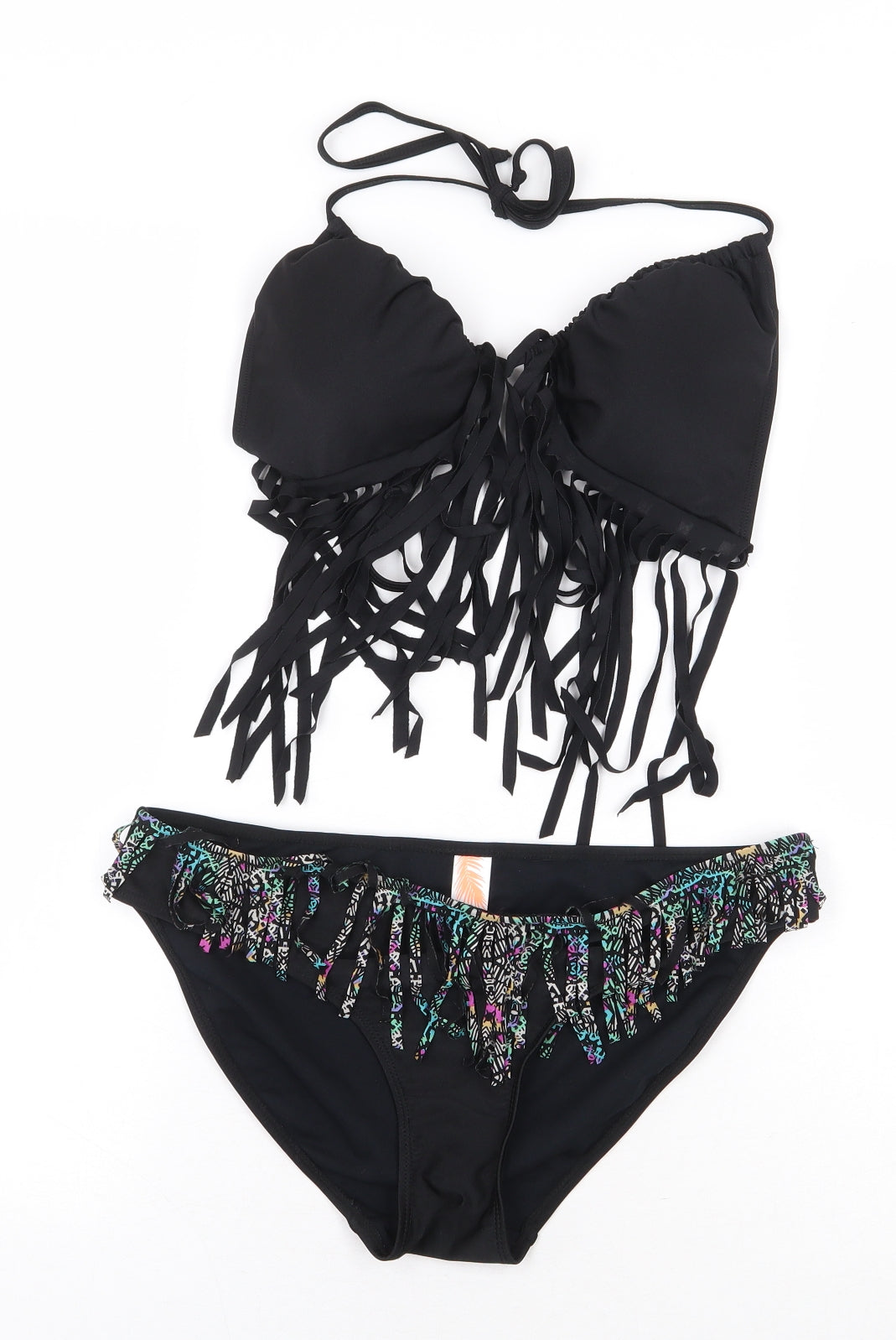 Ocean Club Womens Black Nylon Bikini Size 14 - fringe details