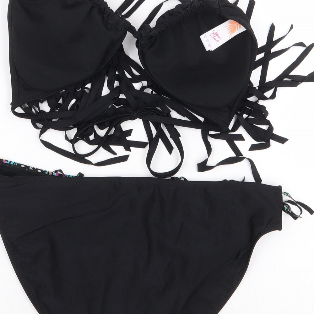 Ocean Club Womens Black Nylon Bikini Size 14 - fringe details