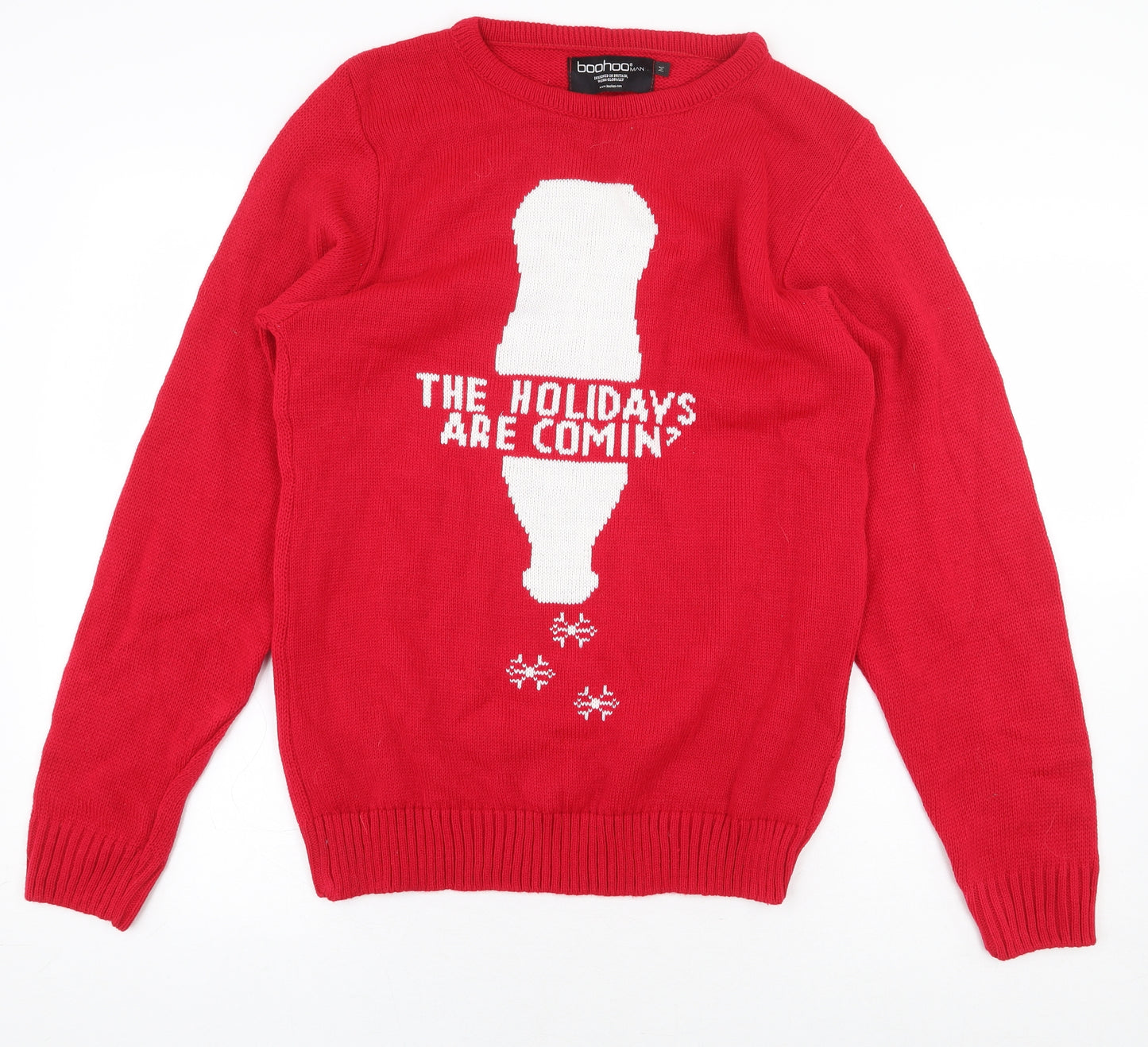 Boohoo Man Mens Red Round Neck Acrylic Pullover Jumper Size M - Christmas