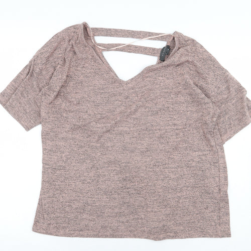 Primark Womens Pink Polyester Basic T-Shirt Size 12 V-Neck - Cut Out Back Detail