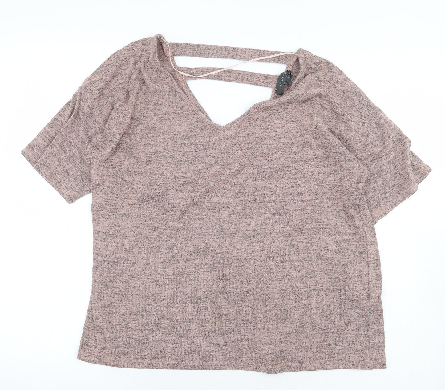 Primark Womens Pink Polyester Basic T-Shirt Size 12 V-Neck - Cut Out Back Detail