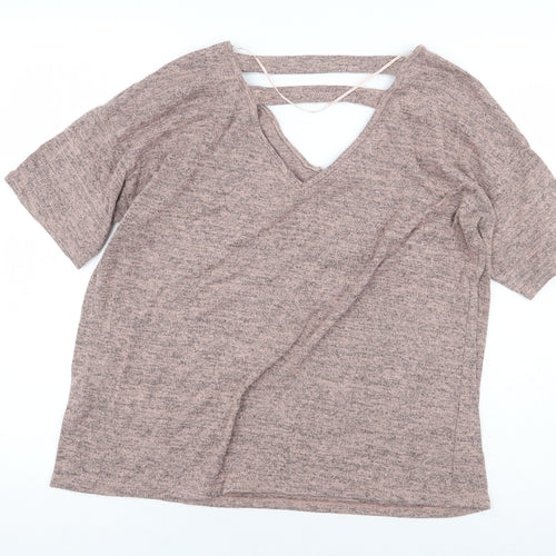 Primark Womens Pink Polyester Basic T-Shirt Size 12 V-Neck - Cut Out Back Detail