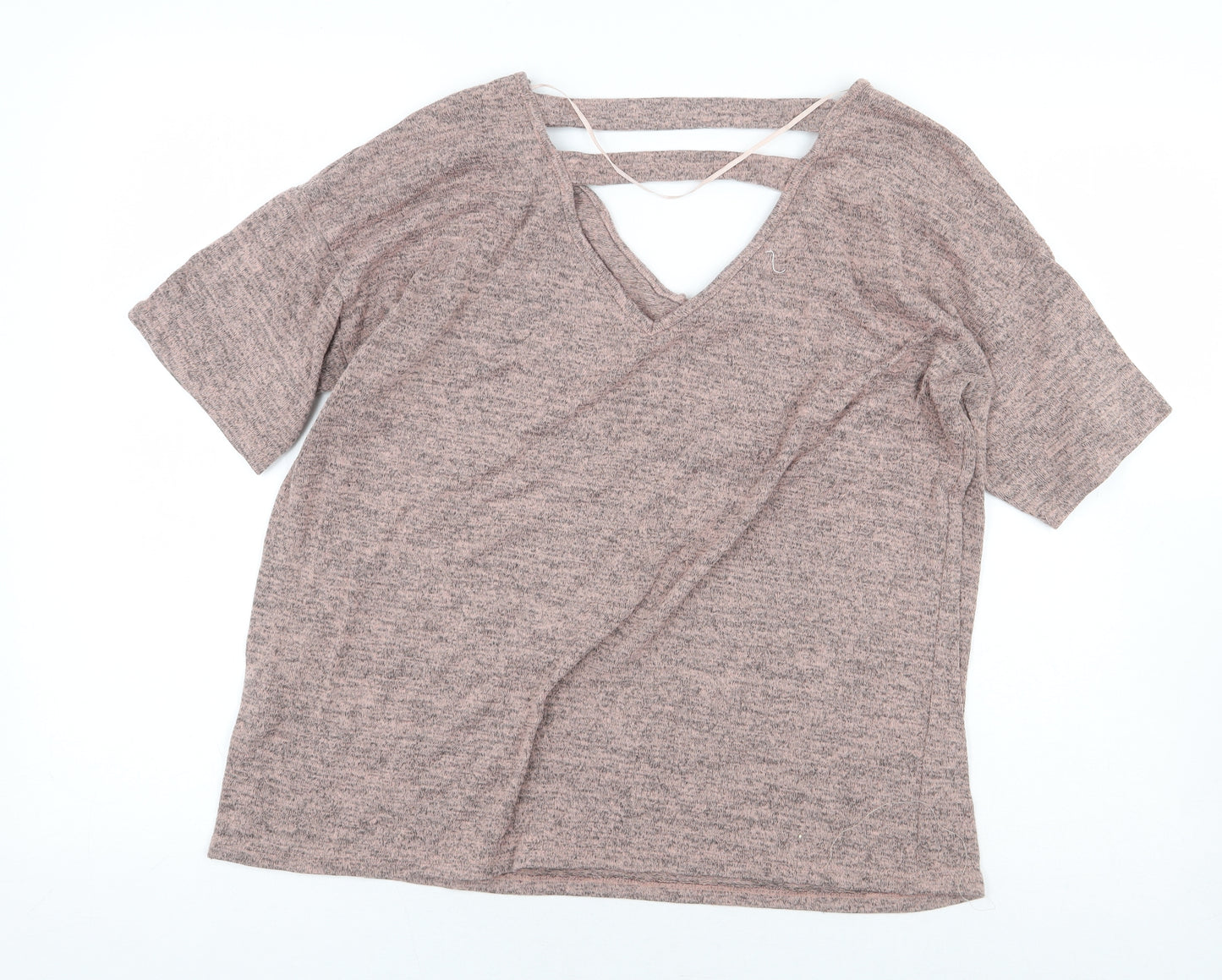 Primark Womens Pink Polyester Basic T-Shirt Size 12 V-Neck - Cut Out Back Detail
