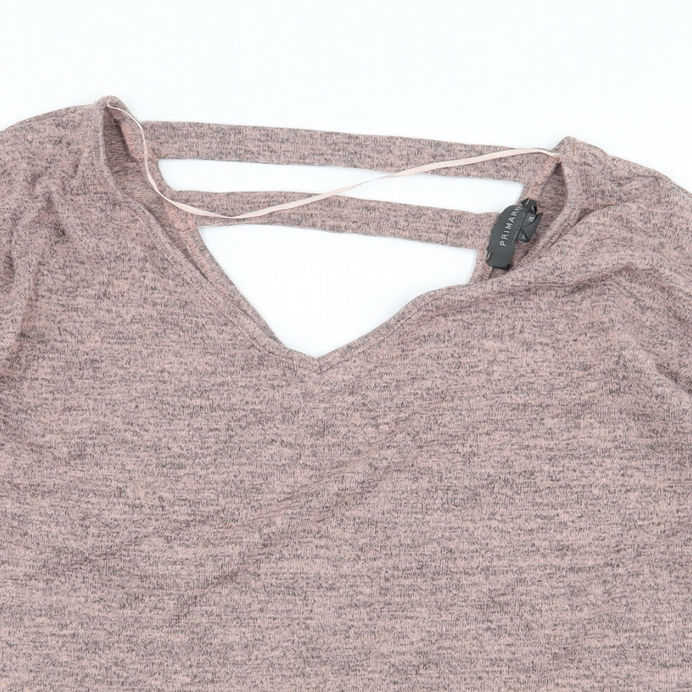 Primark Womens Pink Polyester Basic T-Shirt Size 12 V-Neck - Cut Out Back Detail