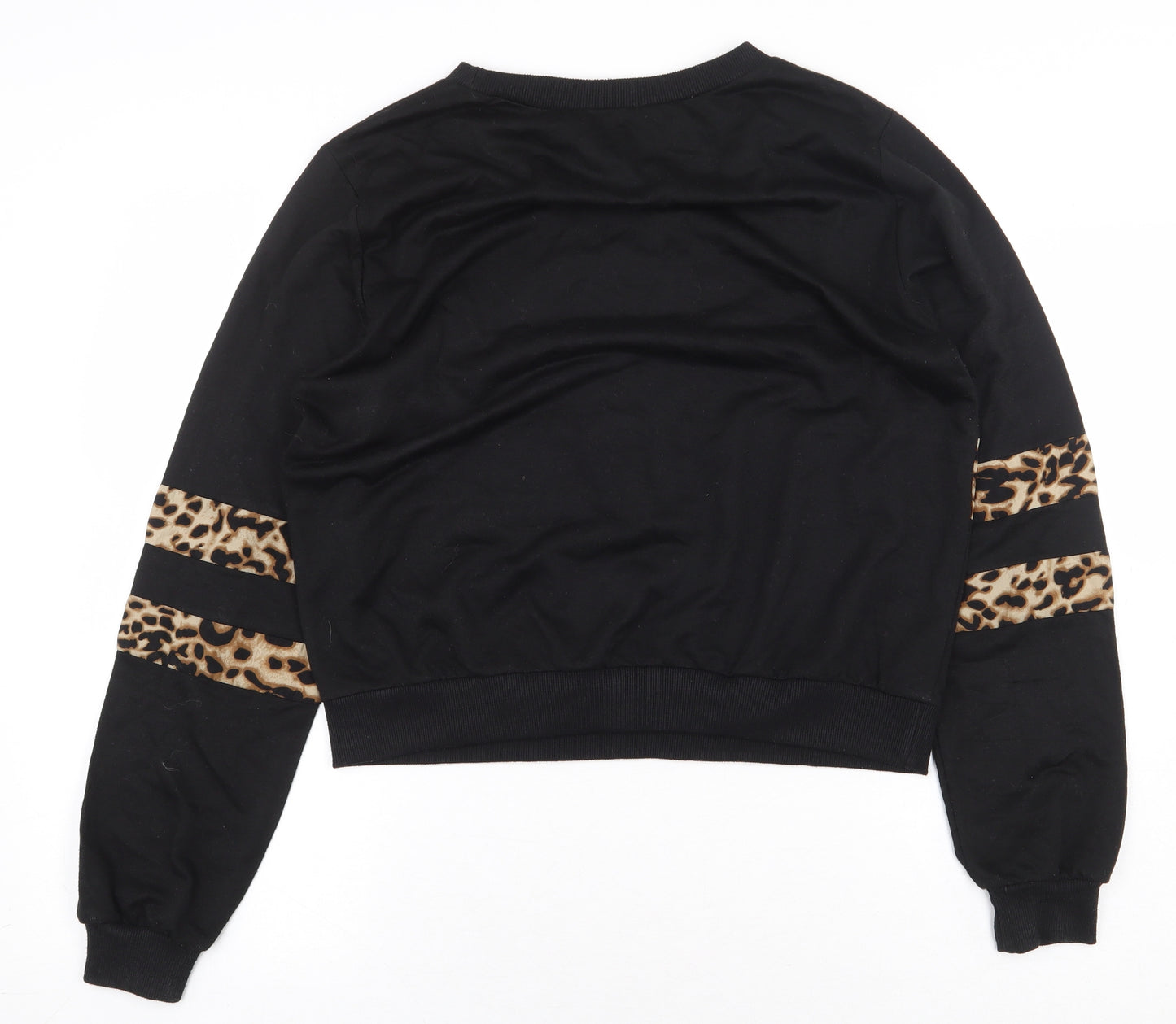 Preworn Womens Black Animal Print Polyester Pullover Sweatshirt Size L Pullover