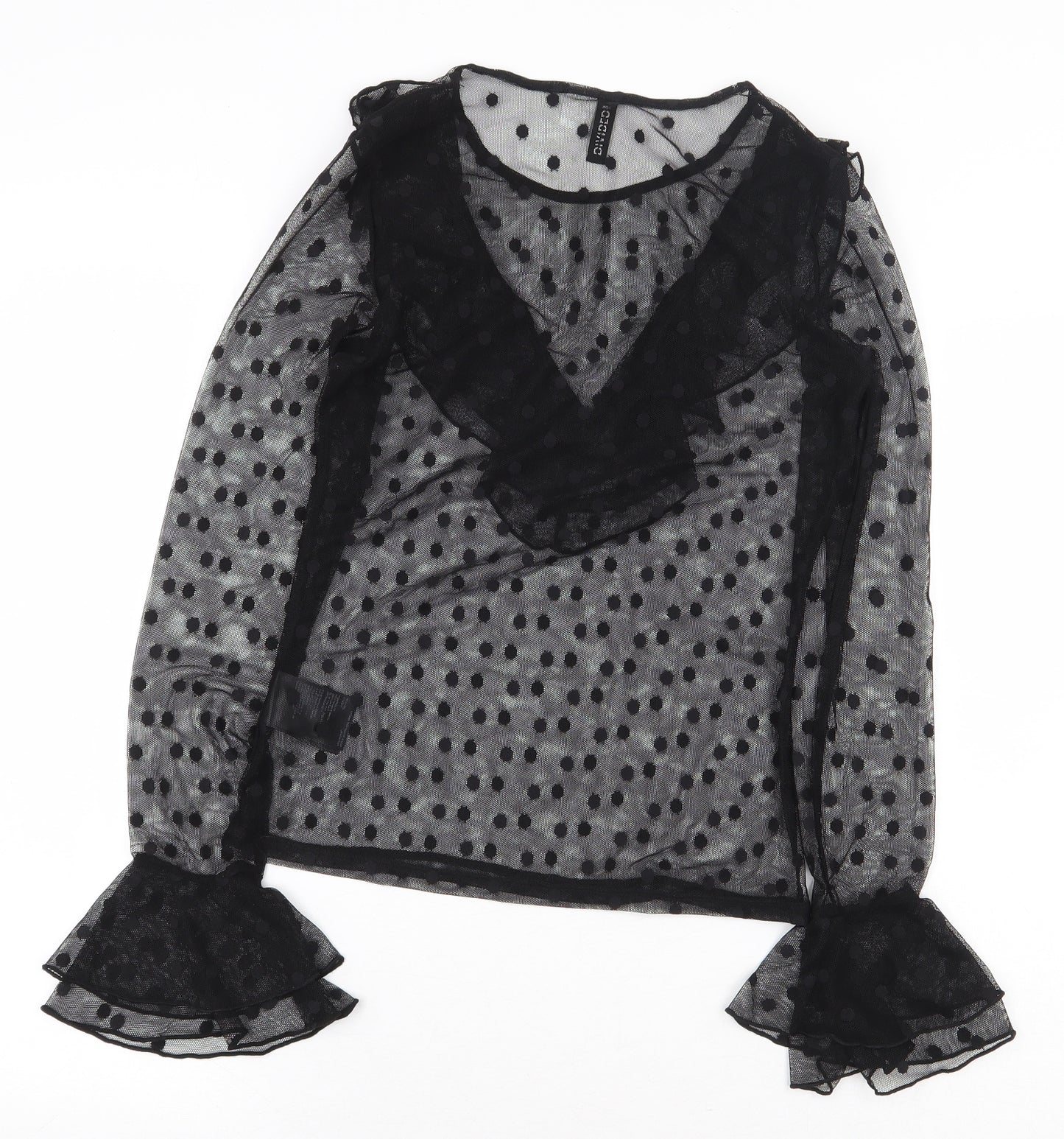 H&M Womens Beige Polka Dot Polyamide Basic Blouse Size S Round Neck - Flaired Sleeves