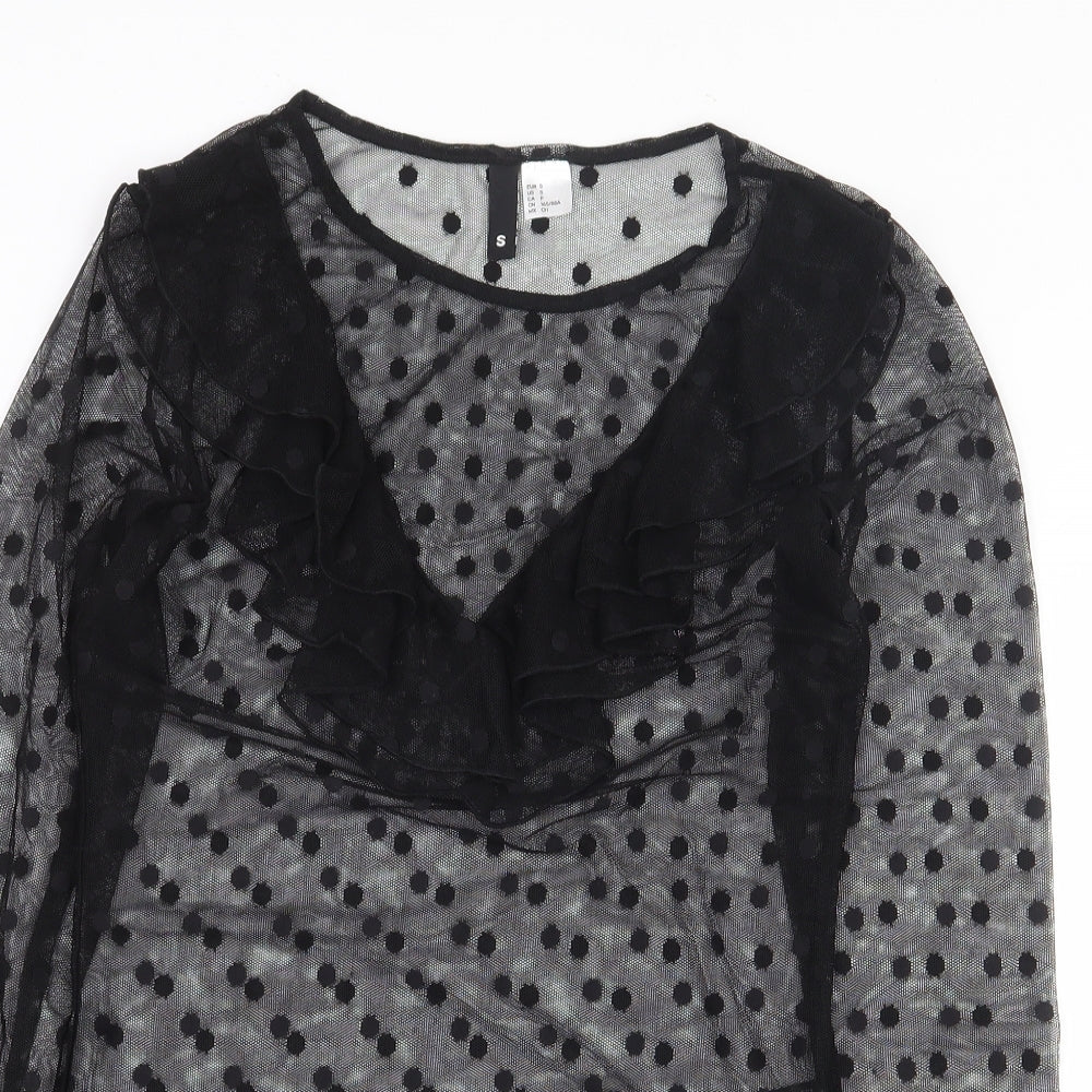 H&M Womens Beige Polka Dot Polyamide Basic Blouse Size S Round Neck - Flaired Sleeves