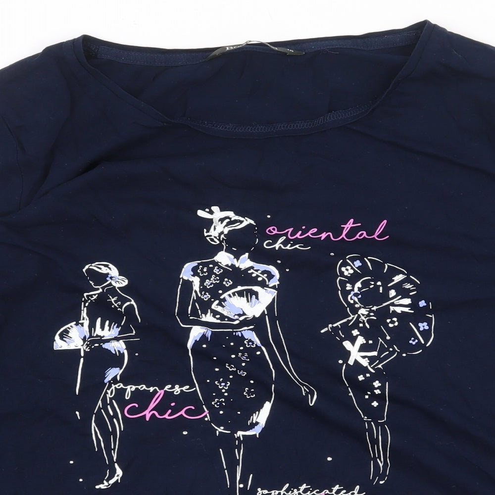 Bonmarché Womens Blue Cotton Basic T-Shirt Size 16 Round Neck