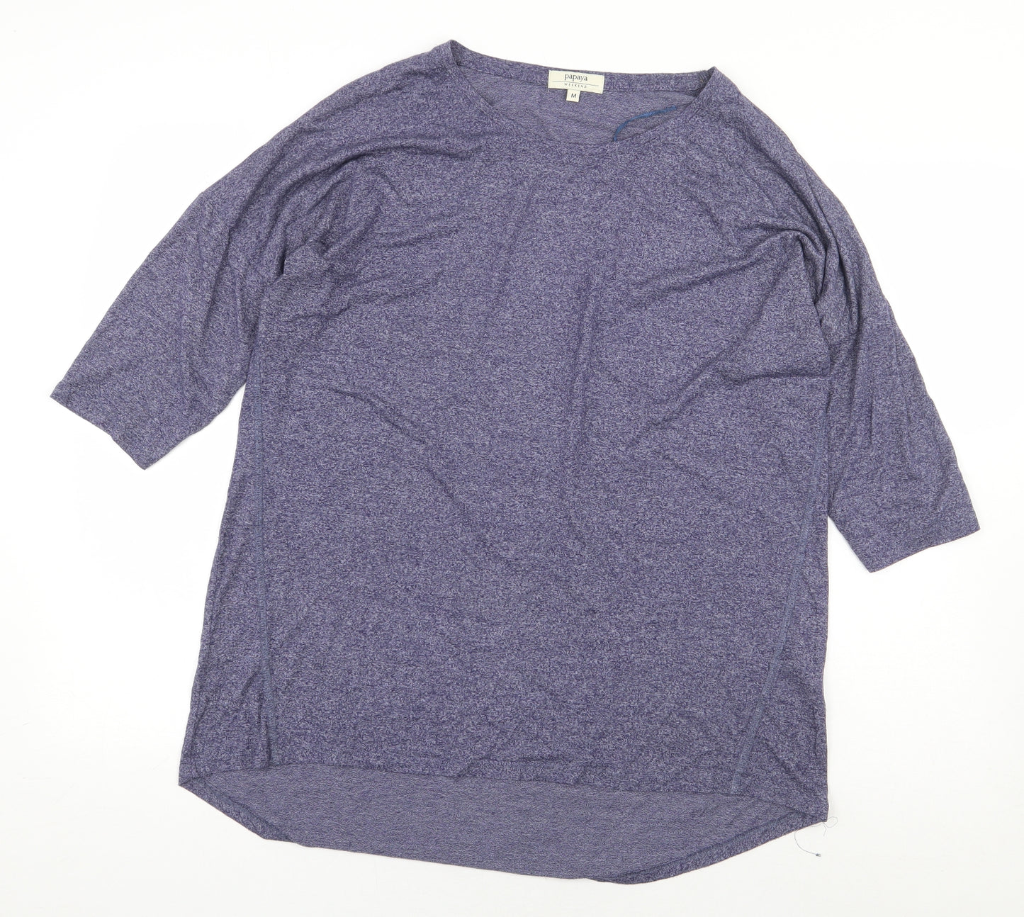 Papaya Womens Blue Viscose Basic T-Shirt Size M Boat Neck