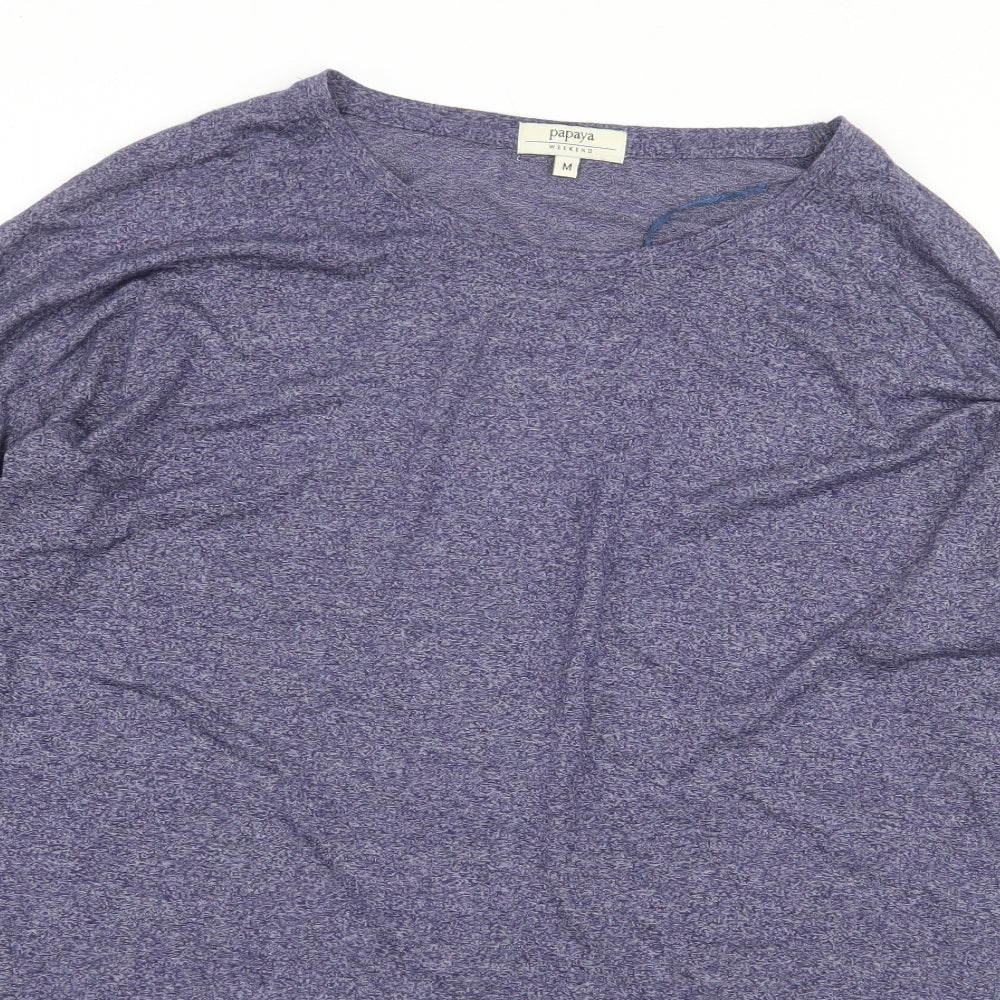 Papaya Womens Blue Viscose Basic T-Shirt Size M Boat Neck