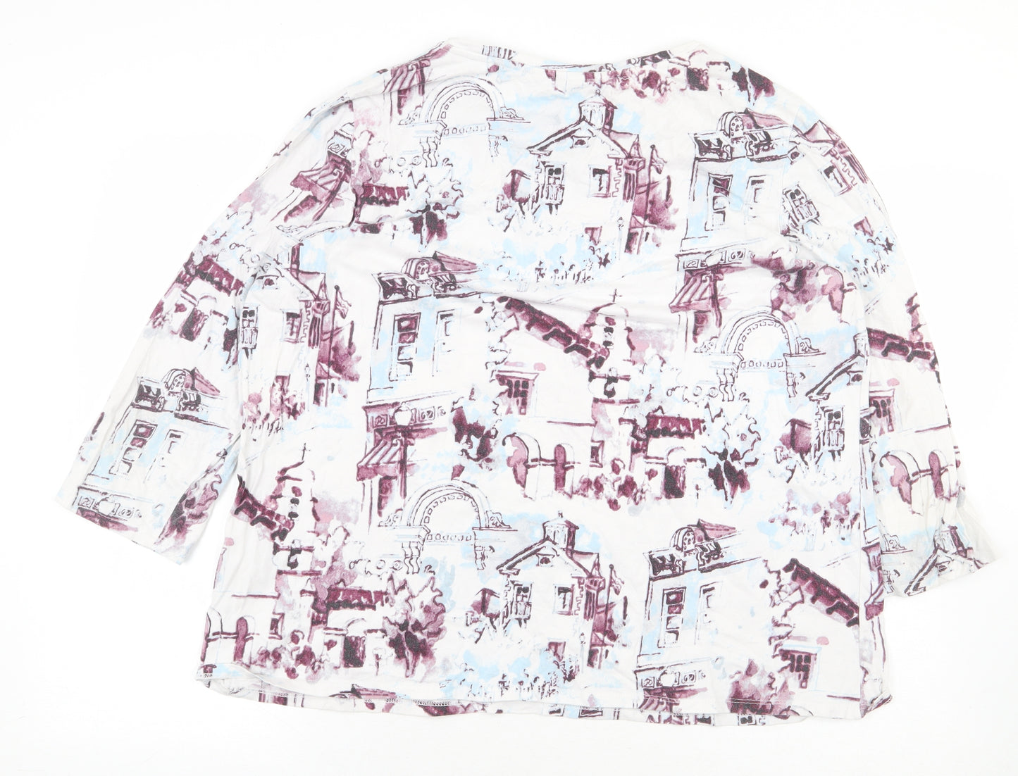 Chico's Womens White Geometric Cotton Basic Blouse Size 2XL Round Neck