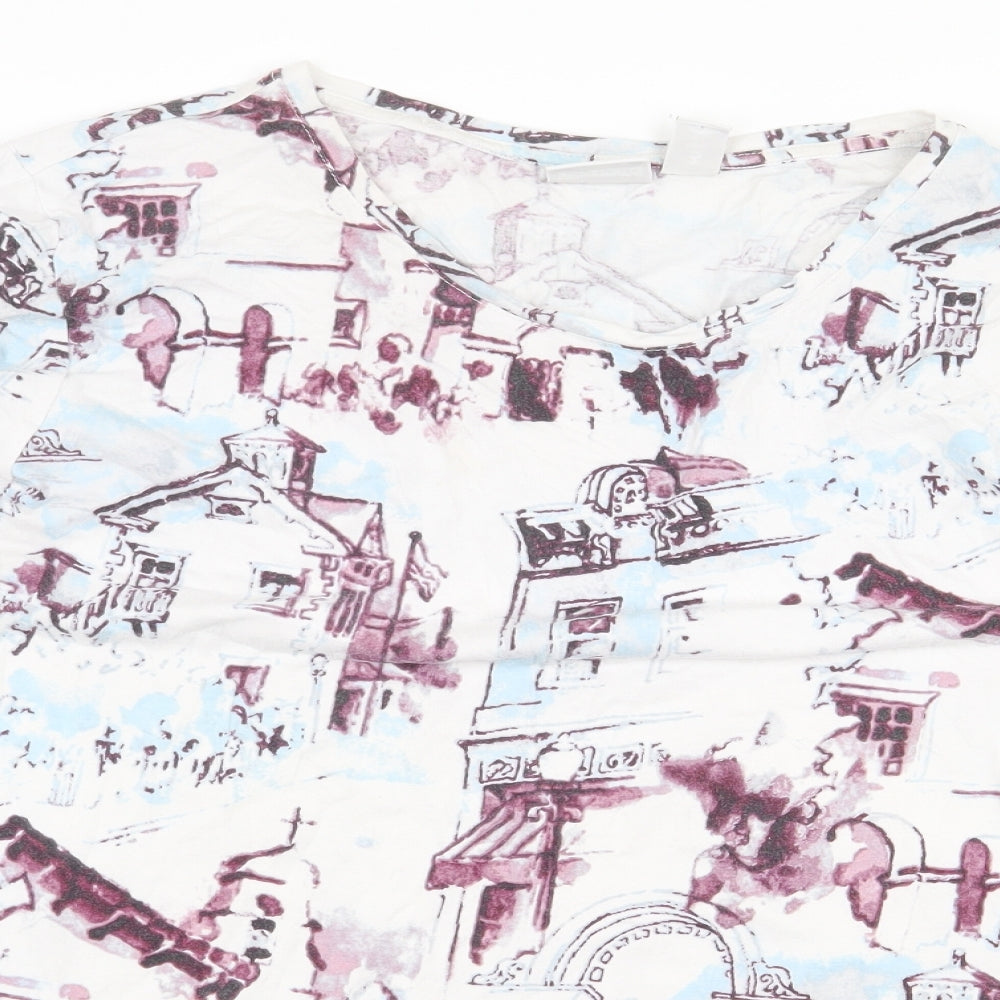 Chico's Womens White Geometric Cotton Basic Blouse Size 2XL Round Neck