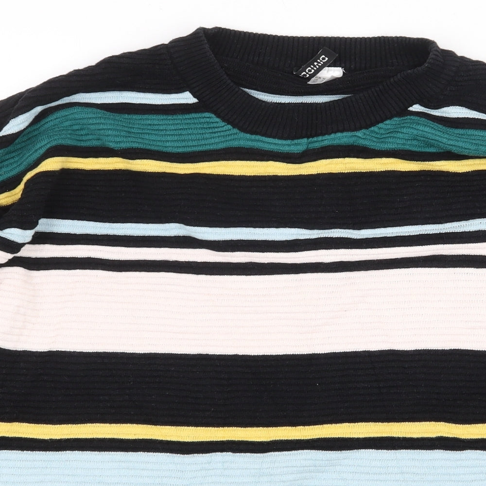 H&M Womens Multicoloured Round Neck Striped Cotton Pullover Jumper Size M