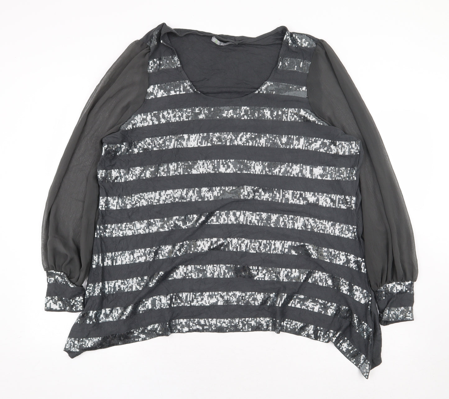 Marks and Spencer Womens Grey Striped Polyester Basic Blouse Size 20 Round Neck