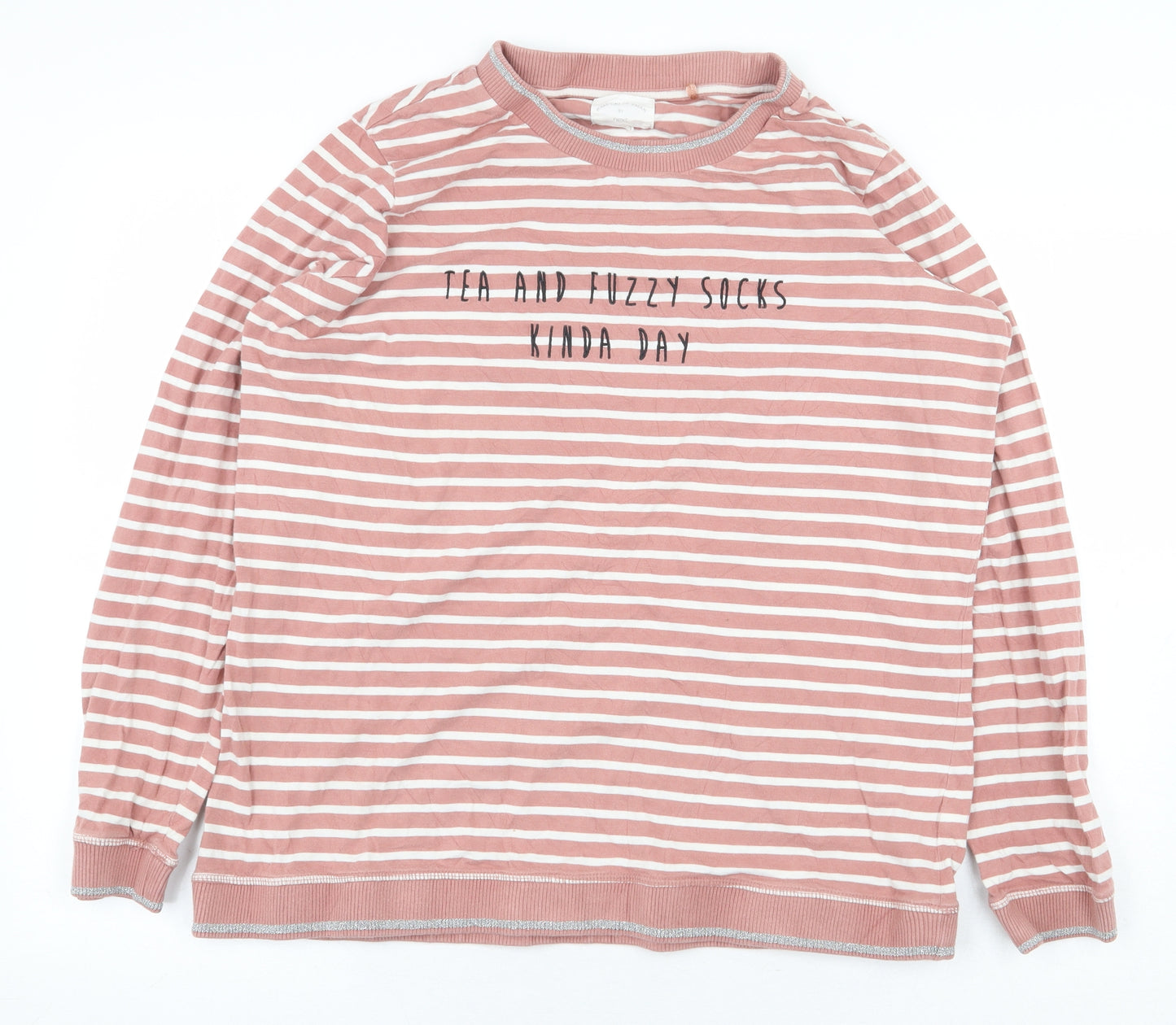 NEXT Womens Pink Striped Cotton Basic T-Shirt Size L Round Neck