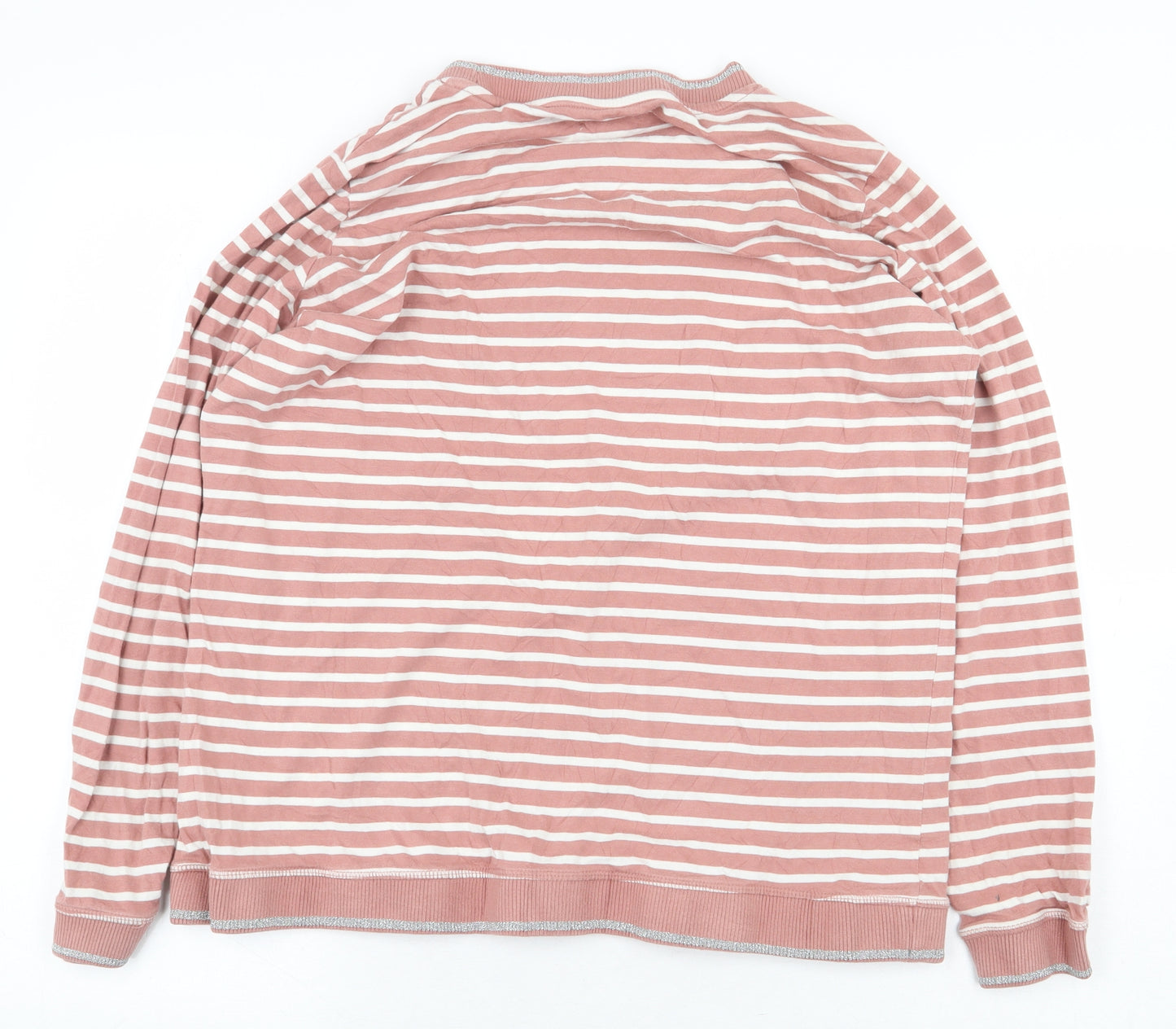 NEXT Womens Pink Striped Cotton Basic T-Shirt Size L Round Neck