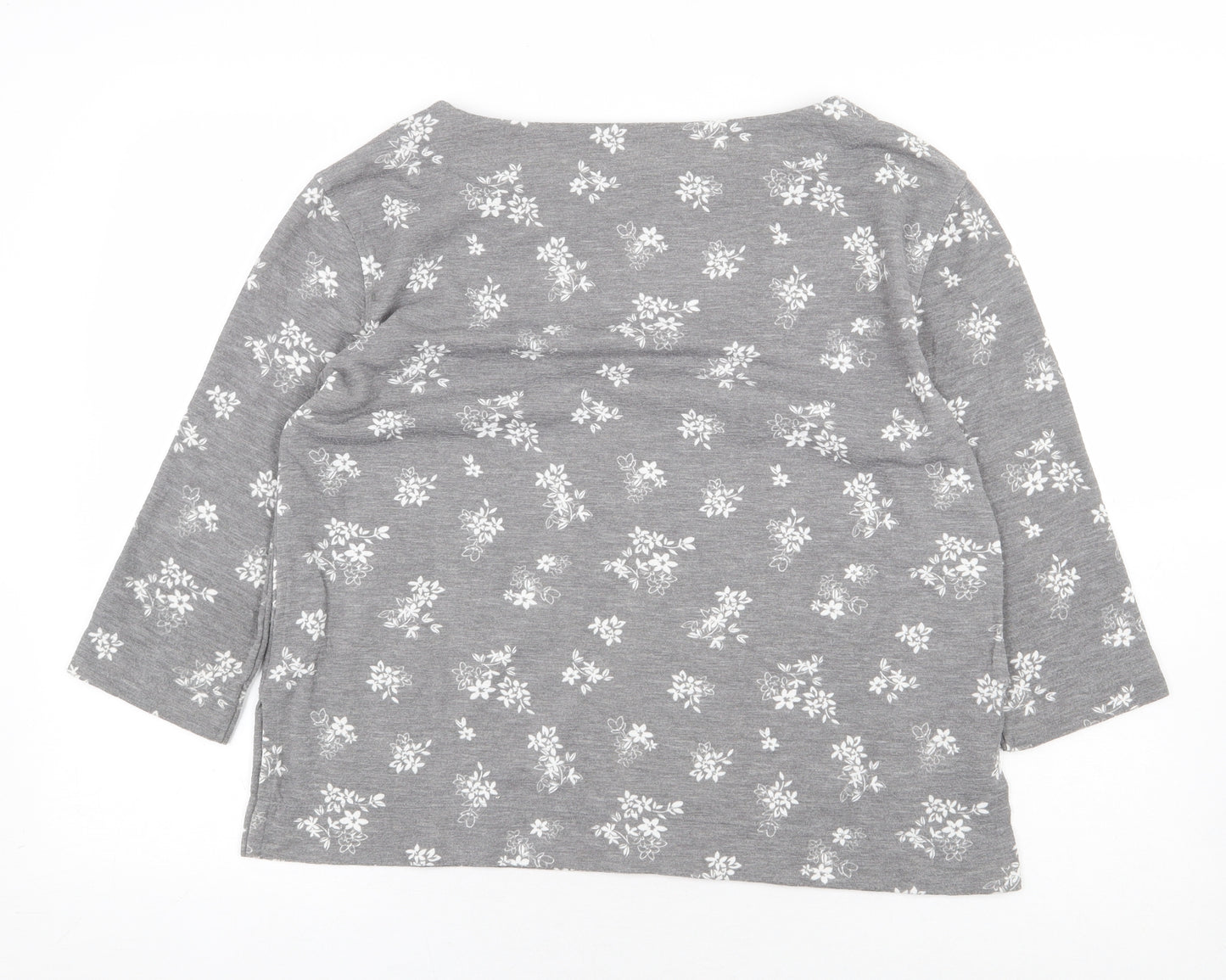 Marks and Spencer Womens Grey Floral Polyester Basic Blouse Size 10 Boat Neck