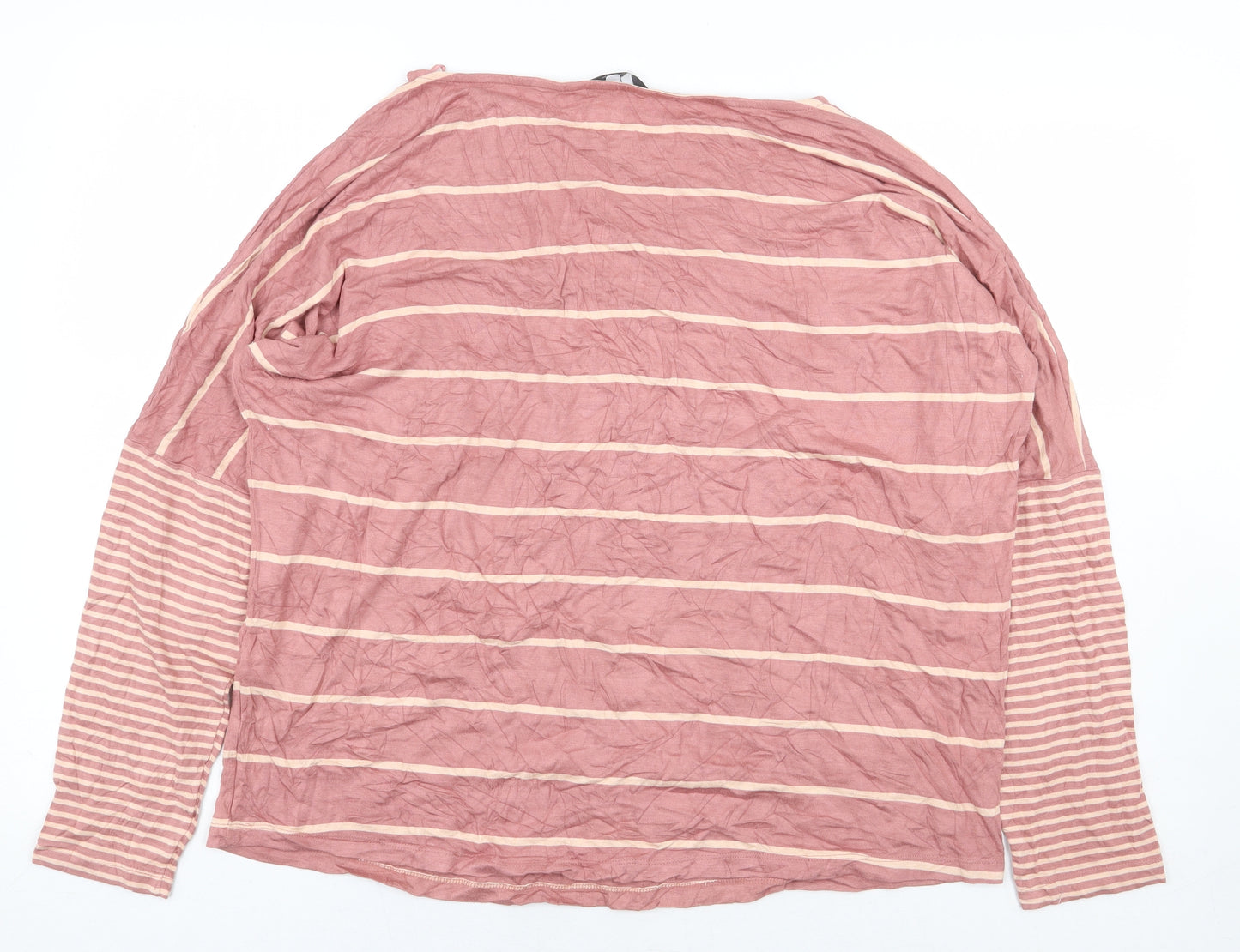 NEXT Womens Pink Striped Viscose Basic T-Shirt Size 16 Round Neck