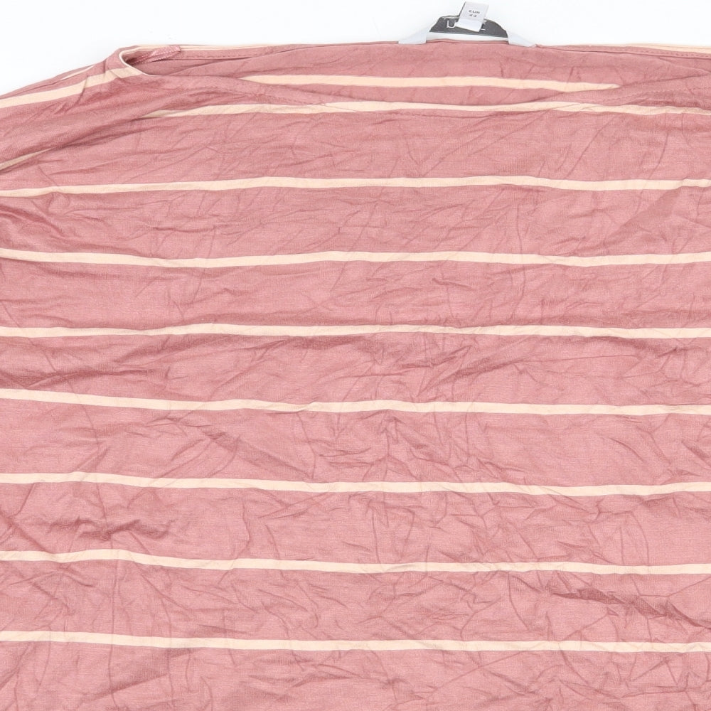 NEXT Womens Pink Striped Viscose Basic T-Shirt Size 16 Round Neck