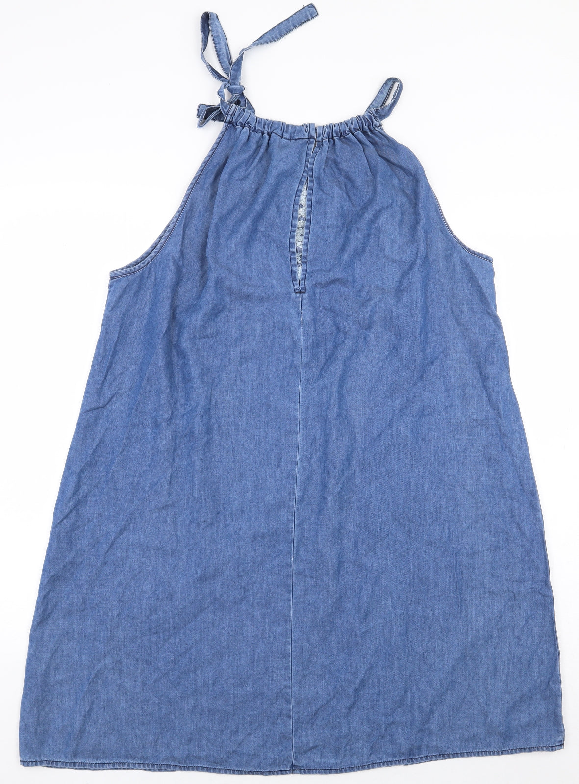 Monsoon Womens Blue Lyocell A-Line Size M Round Neck Tie