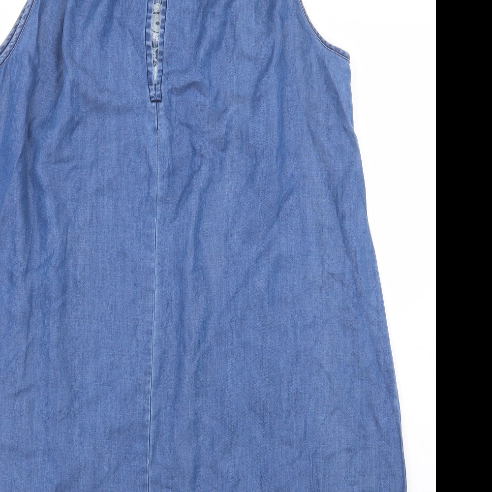 Monsoon Womens Blue Lyocell A-Line Size M Round Neck Tie