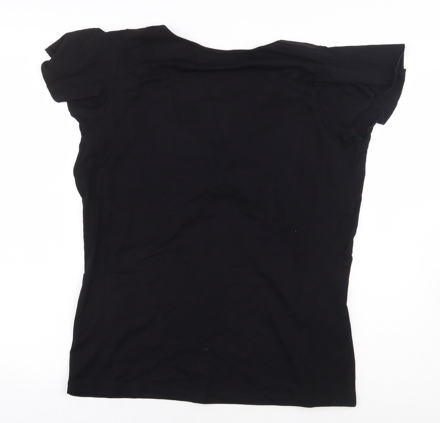 For Women Womens Black Viscose Basic Blouse Size 16 V-Neck - Bow