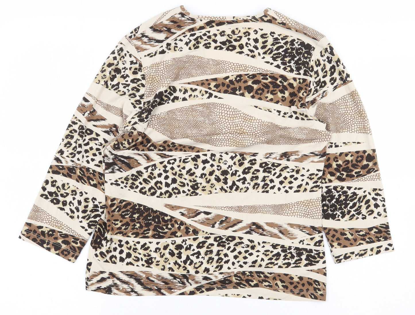 Marks and Spencer Womens Beige Animal Print Viscose Basic Blouse Size 12 V-Neck