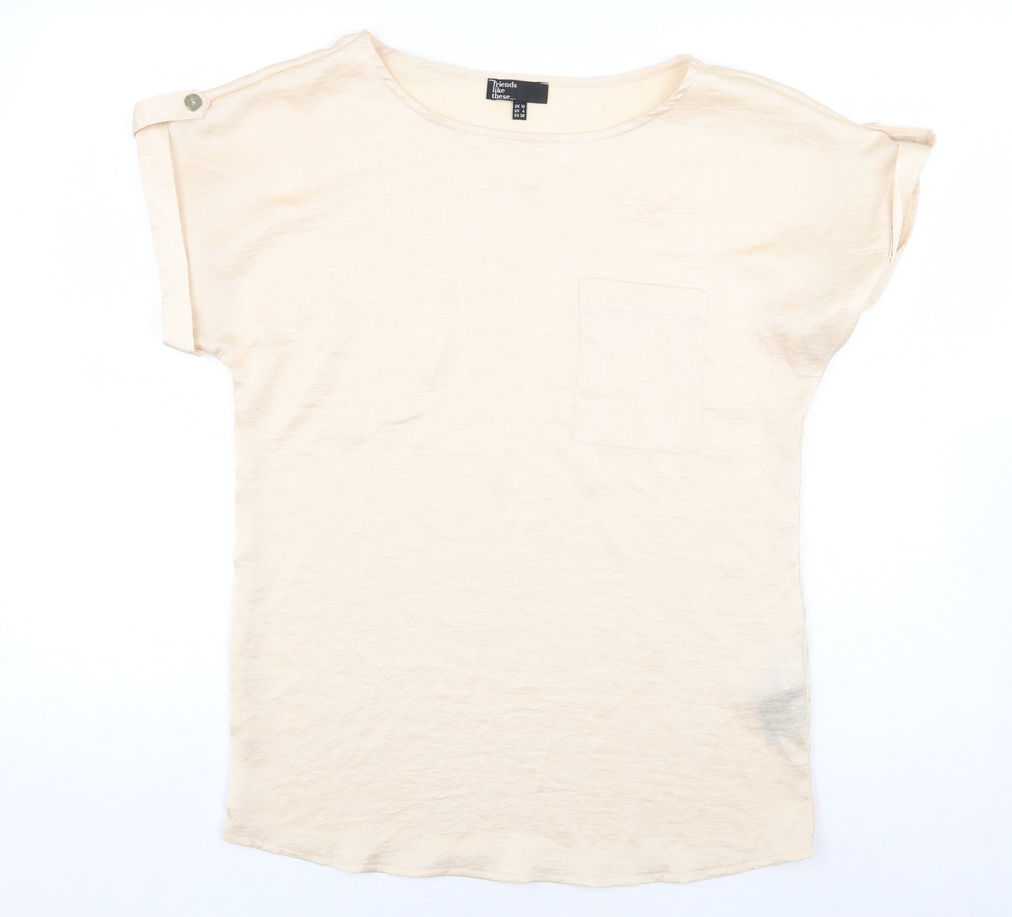 Friends Like These Womens Beige Polyester Basic Blouse Size 10 Round Neck