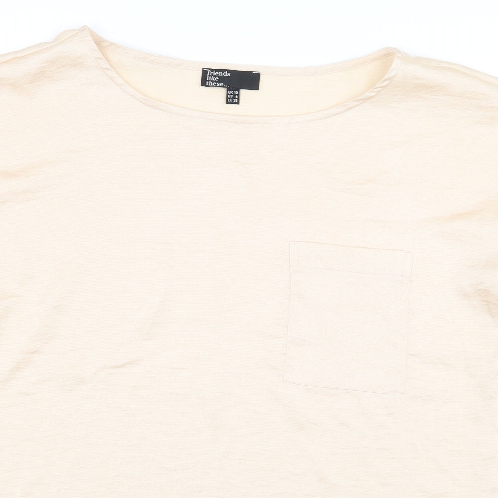 Friends Like These Womens Beige Polyester Basic Blouse Size 10 Round Neck