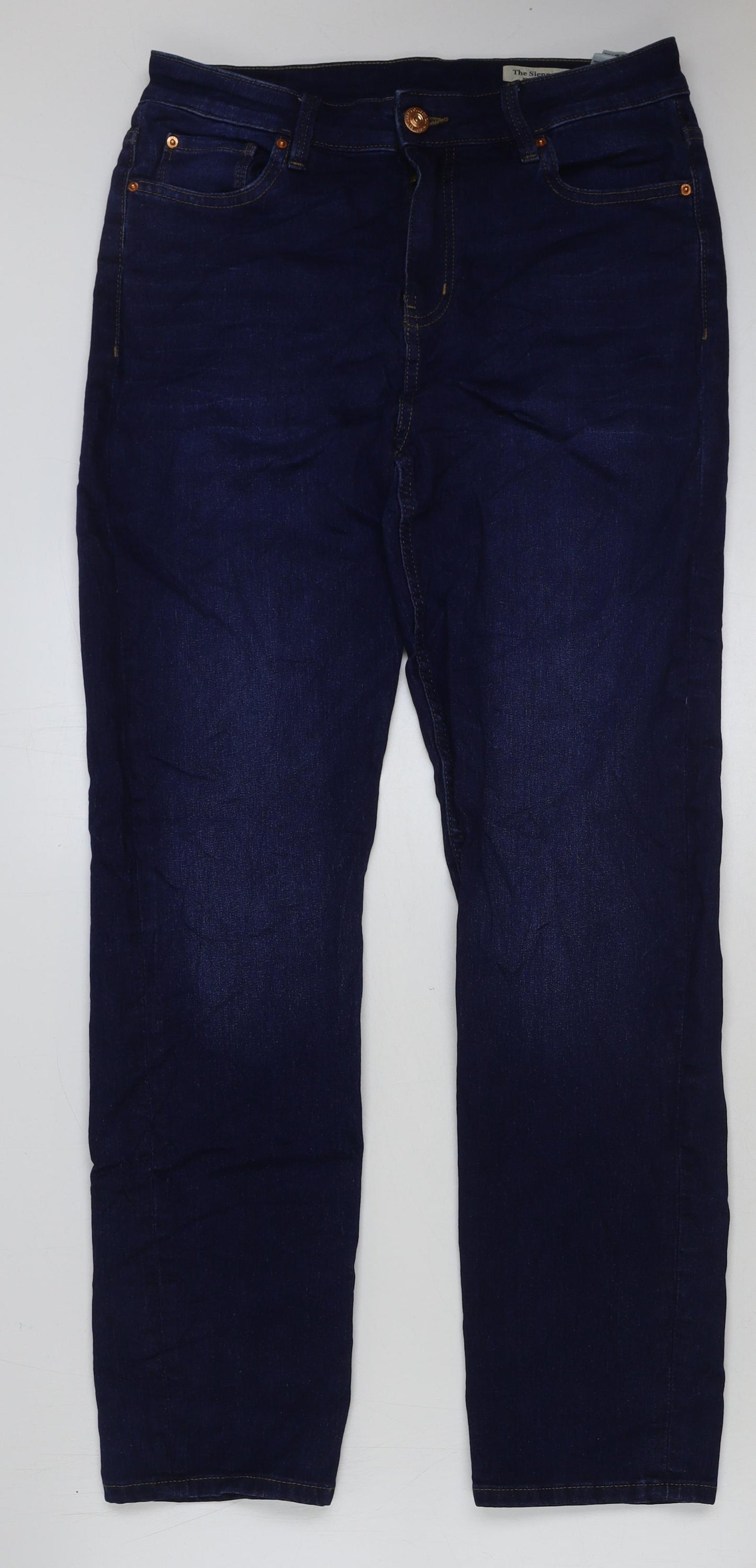 Marks and Spencer Womens Blue Cotton Straight Jeans Size 14 L29 in Regular Button