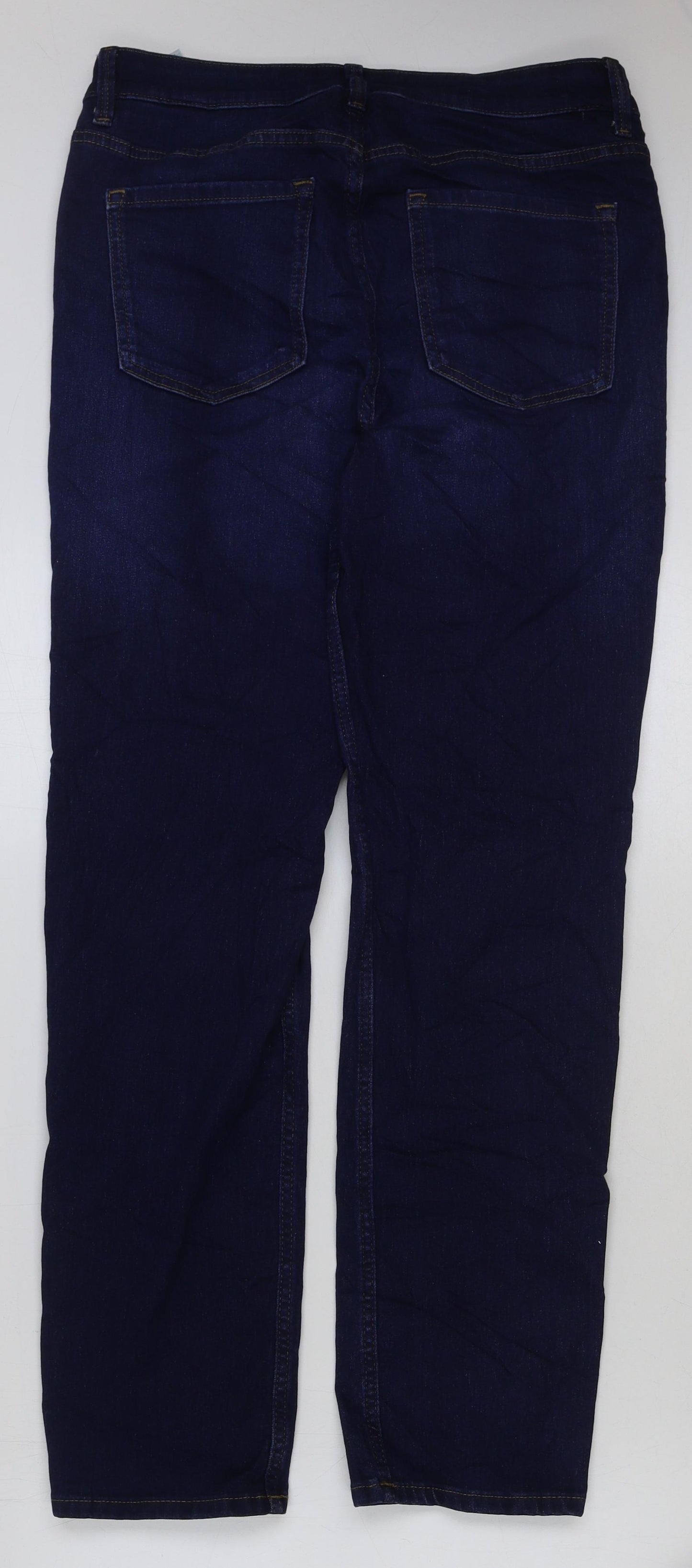 Marks and Spencer Womens Blue Cotton Straight Jeans Size 14 L29 in Regular Button