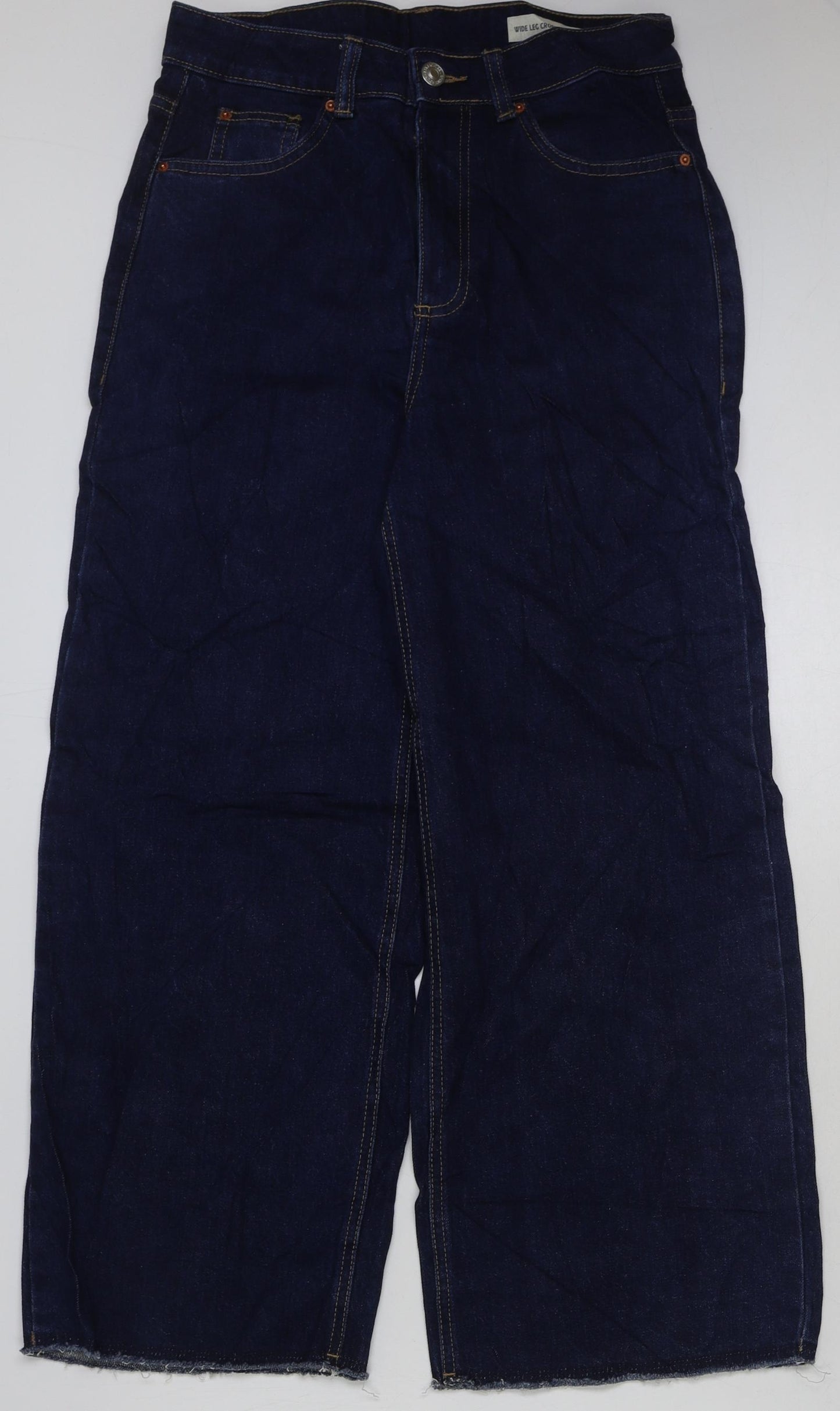Marks and Spencer Womens Blue Cotton Wide-Leg Jeans Size 10 L27 in Regular Button