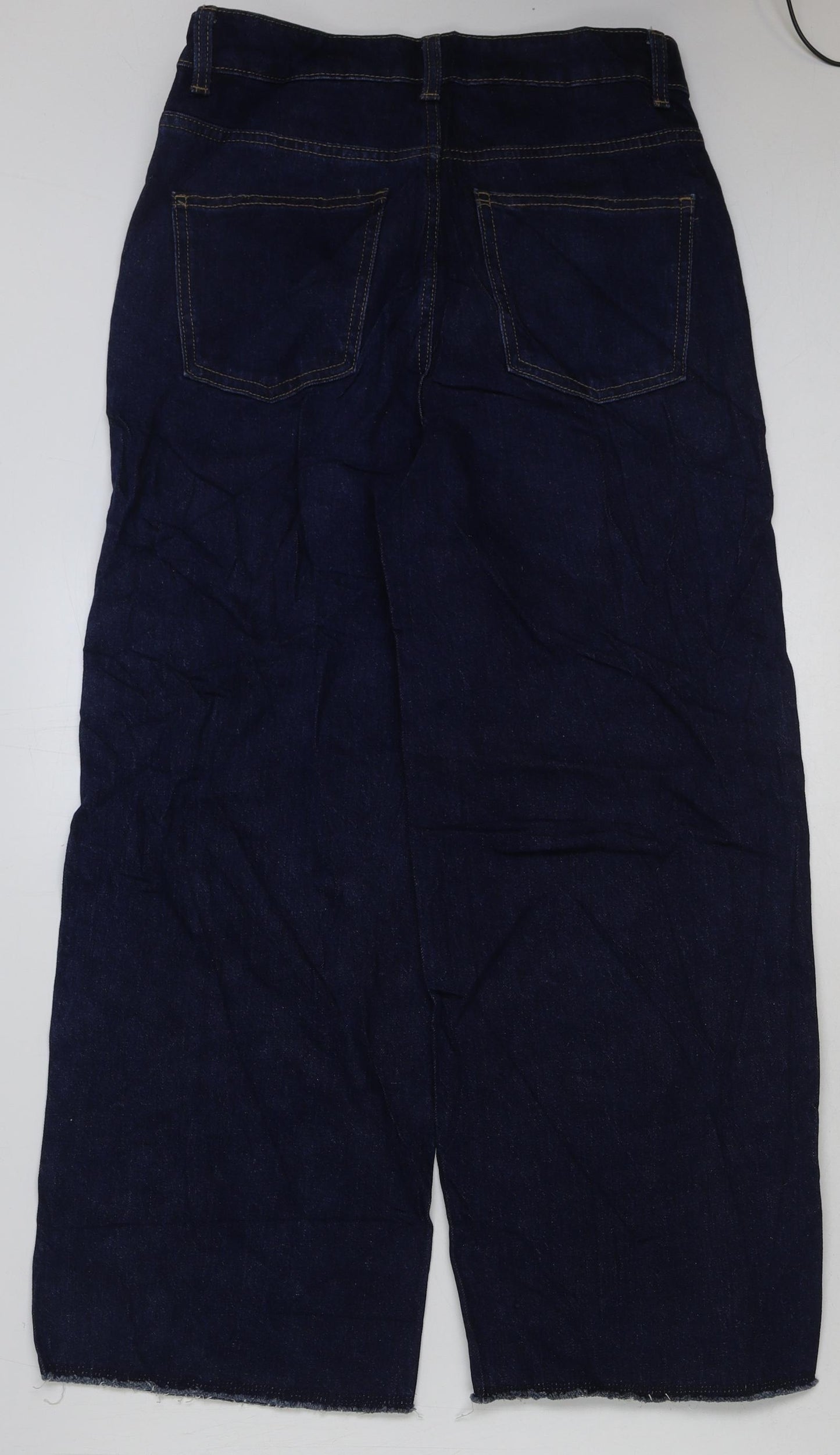 Marks and Spencer Womens Blue Cotton Wide-Leg Jeans Size 10 L27 in Regular Button