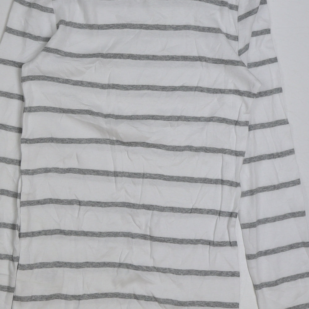 Marks and Spencer Womens White Striped Polyester Basic T-Shirt Size 8 Round Neck