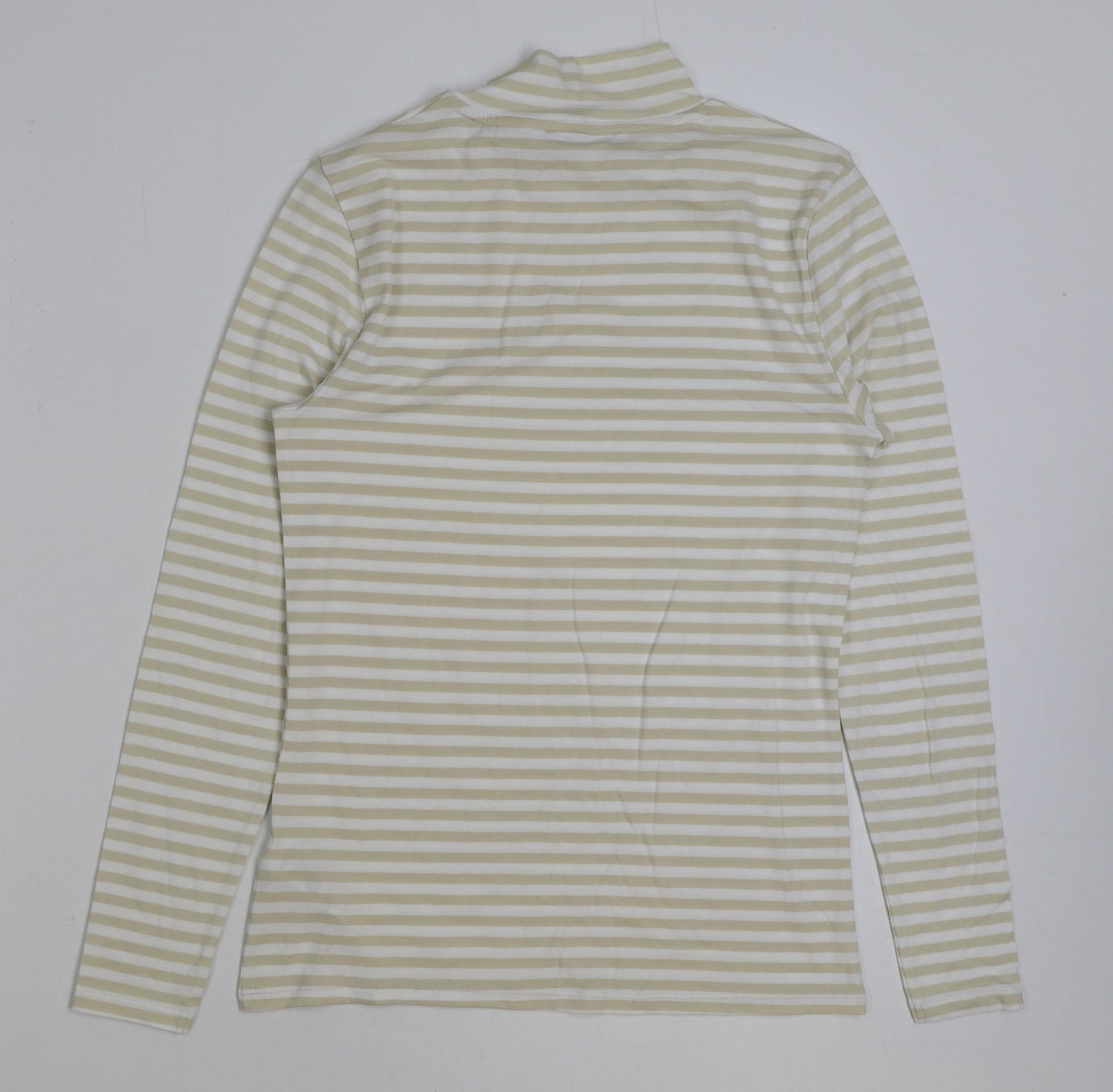 Marks and Spencer Womens Beige Striped Polyester Basic T-Shirt Size 10 High Neck