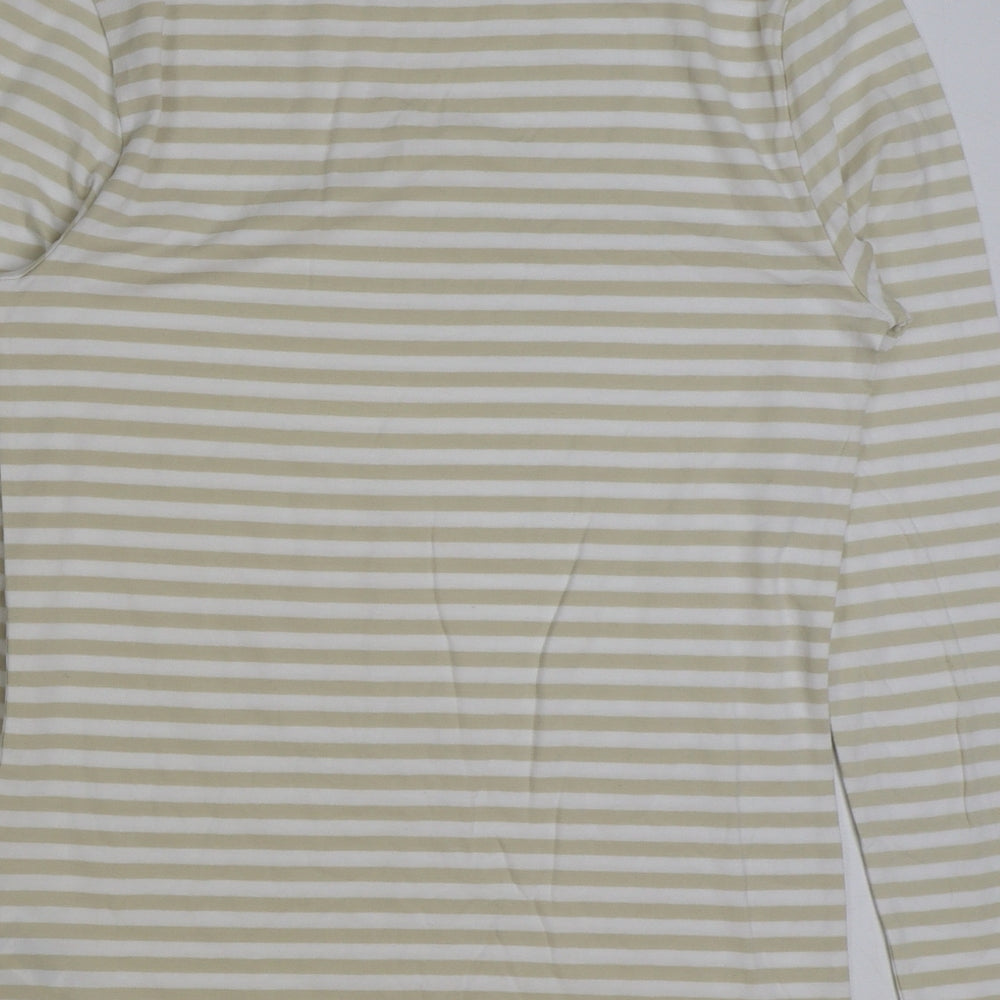 Marks and Spencer Womens Beige Striped Polyester Basic T-Shirt Size 10 High Neck