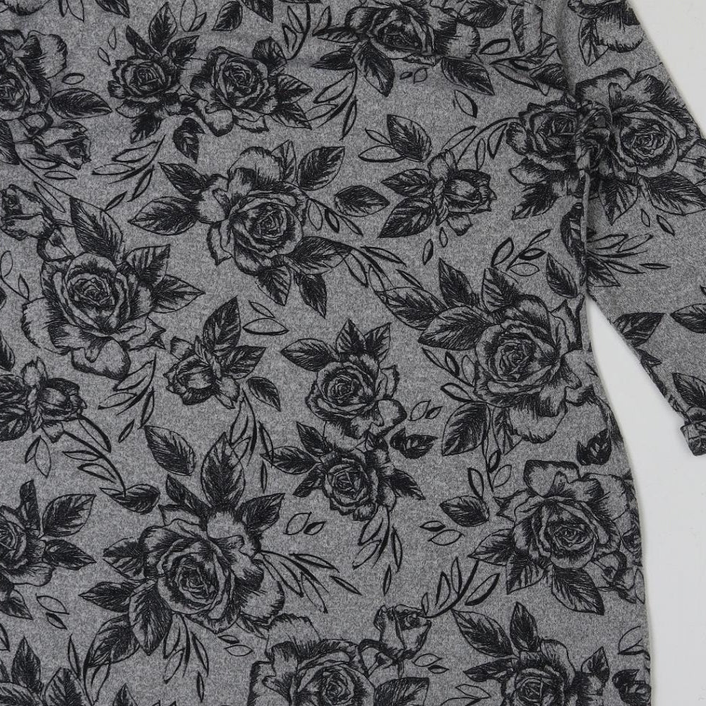 Marks and Spencer Womens Grey Floral Polyester Tunic T-Shirt Size 12 Round Neck