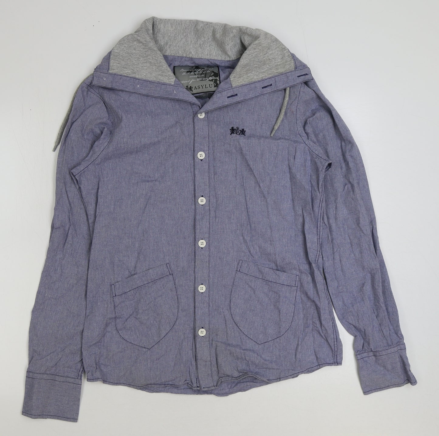 Foot Asylum Mens Blue Cotton Button-Up Size M V-Neck Button