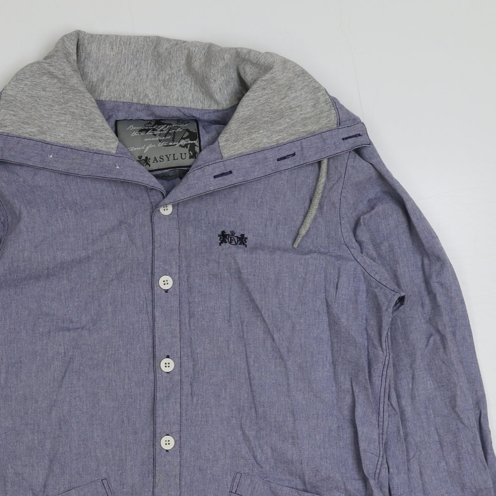 Foot Asylum Mens Blue Cotton Button-Up Size M V-Neck Button