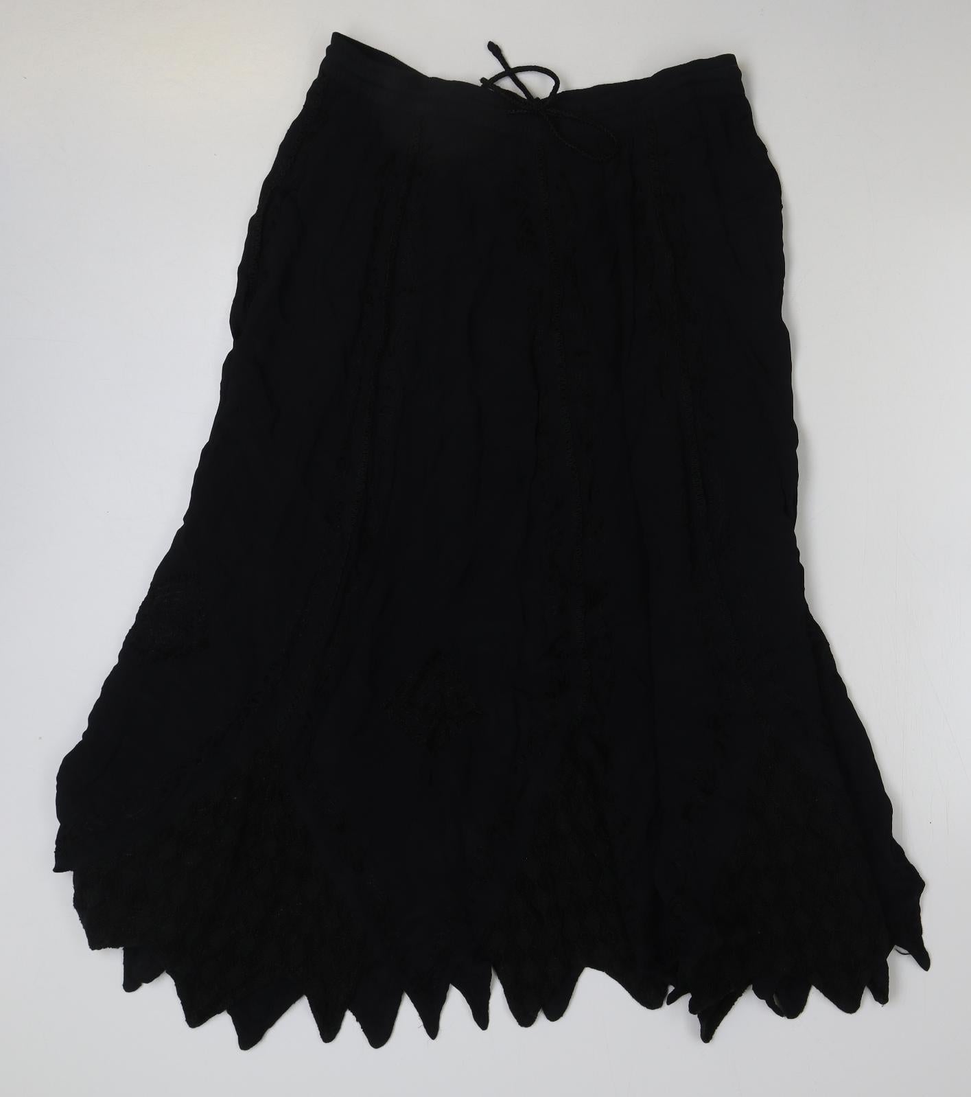 Classic Womens Black Viscose Flare Skirt One Size Drawstring