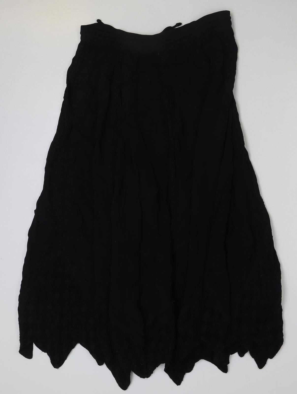 Classic Womens Black Viscose Flare Skirt One Size Drawstring