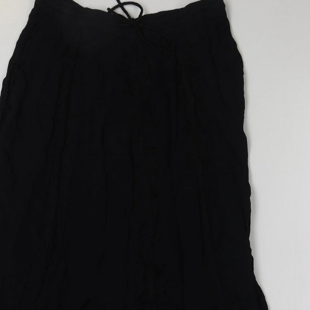 Classic Womens Black Viscose Flare Skirt One Size Drawstring