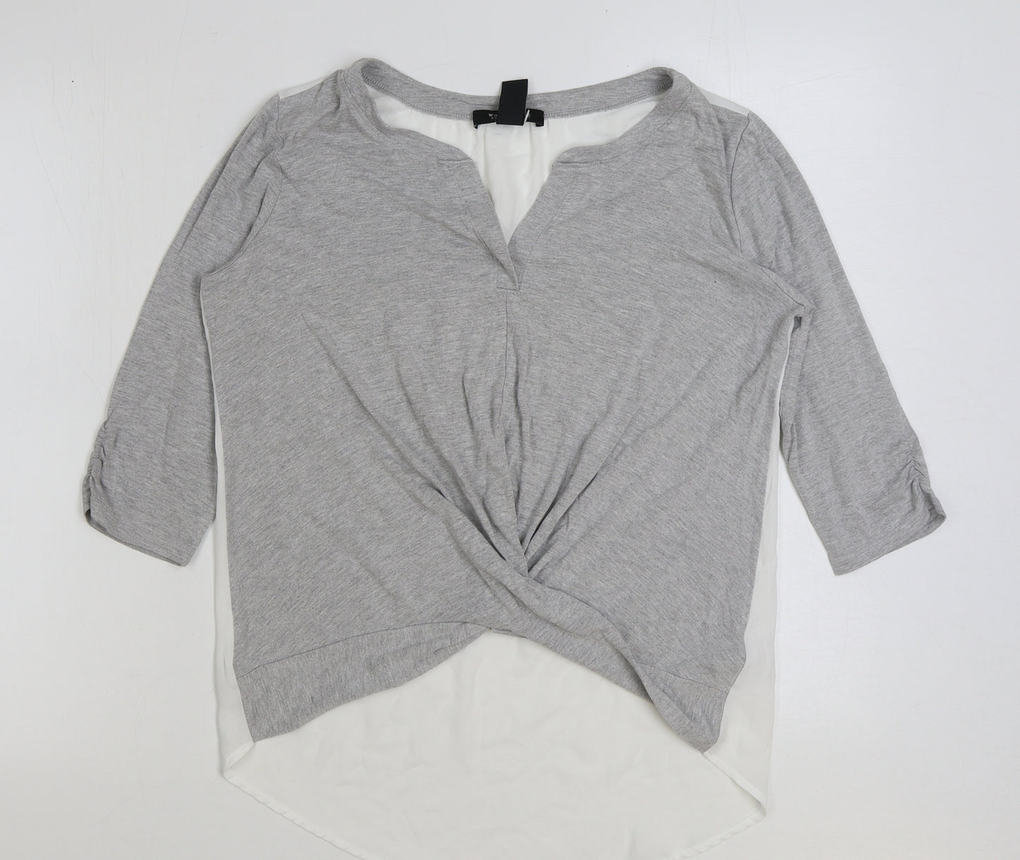 White House Womens Grey Viscose Basic T-Shirt Size XS V-Neck