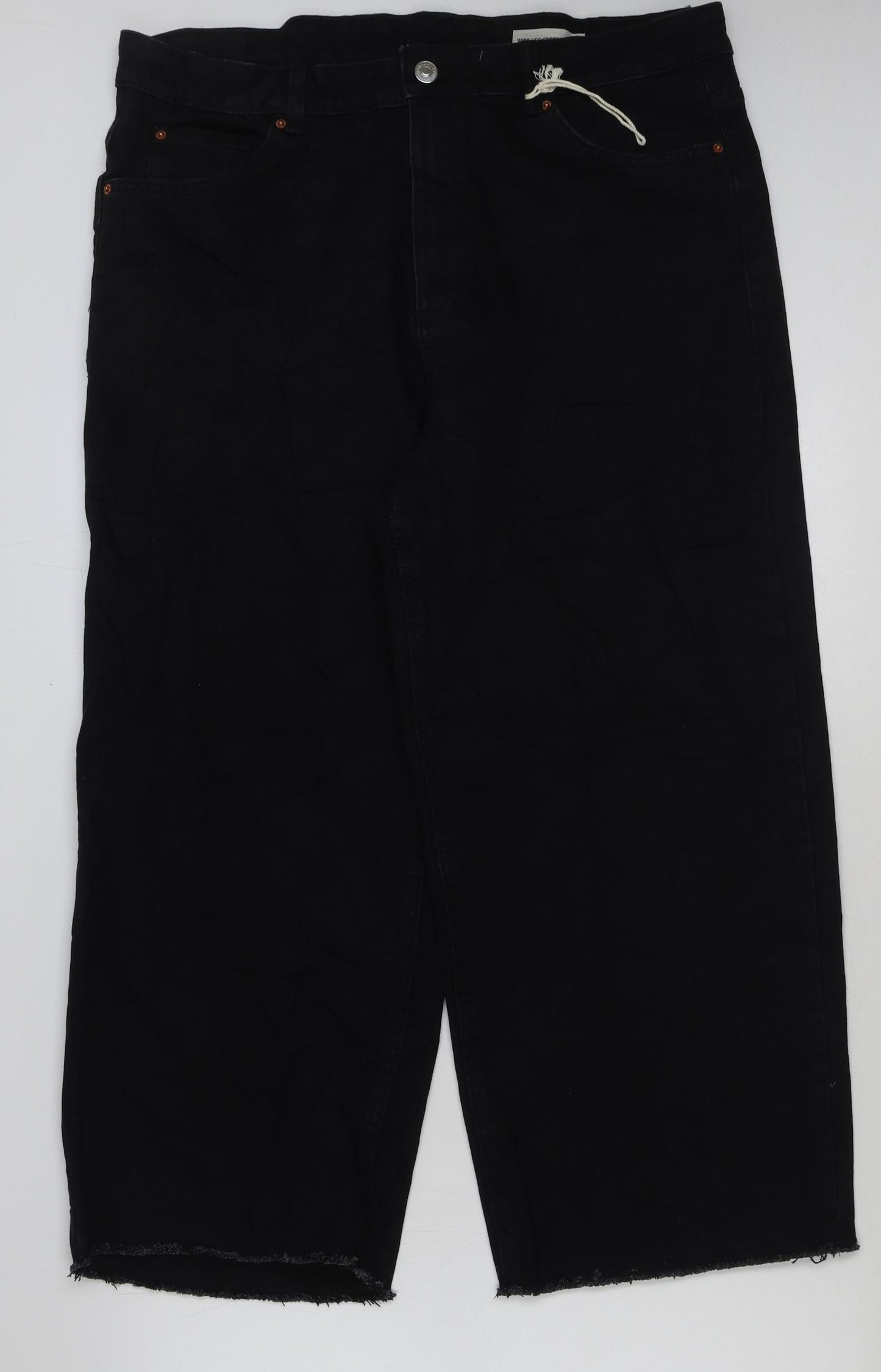 Marks and Spencer Womens Black Cotton Cropped Jeans Size 18 L26 in Regular Button