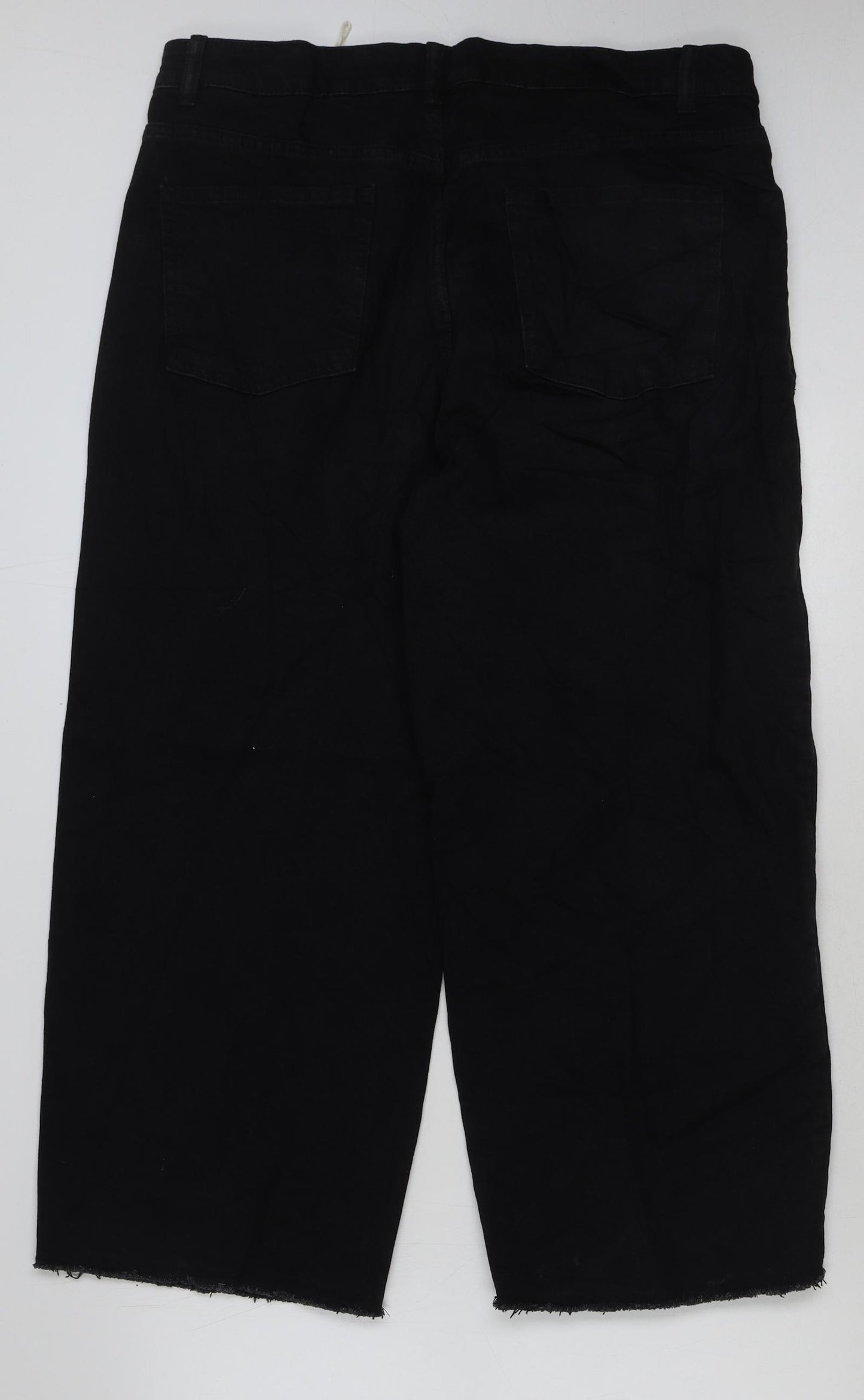 Marks and Spencer Womens Black Cotton Cropped Jeans Size 18 L26 in Regular Button