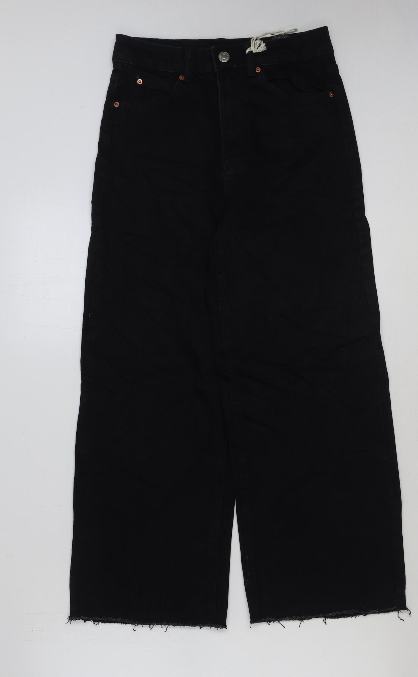 Marks and Spencer Womens Black Cotton Cropped Jeans Size 8 L26 in Regular Button
